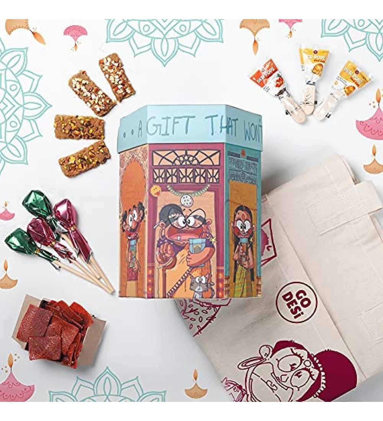 GO DESi Hand Made Premium Diwali Gift Box with DESi POPz DESi Chaat & DESi Meetha | Diwali Gift Hamper - Buy Online on GoSupps.com