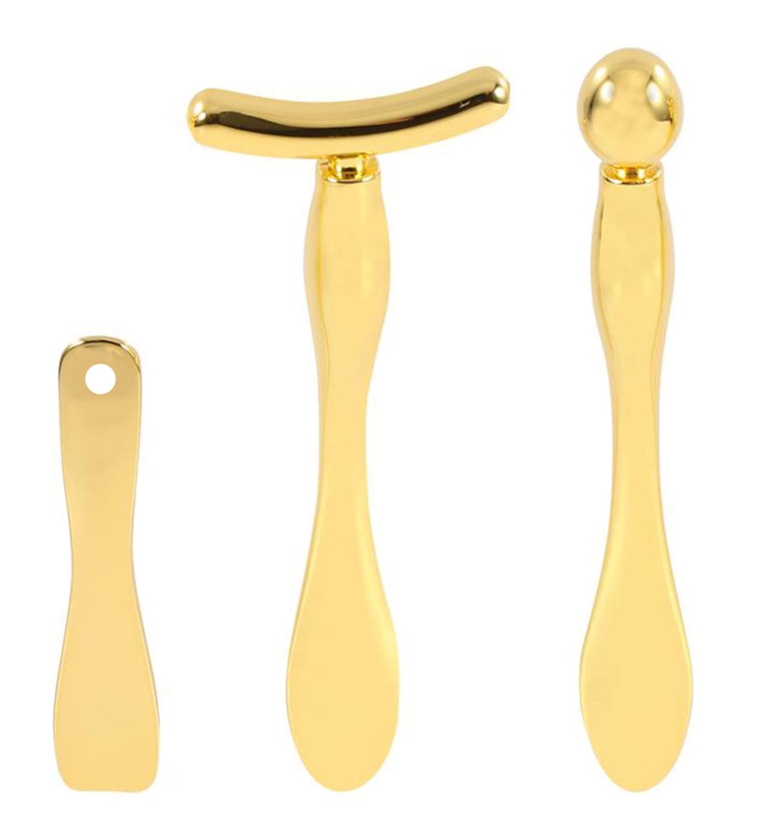 Metal Eye Cream Applicator Stick and Mini Spoon Spatula Set - Zinc Alloy Makeup Tool for Facial Massage and Cream Application (Gold) - Buy Online on GoSupps.com