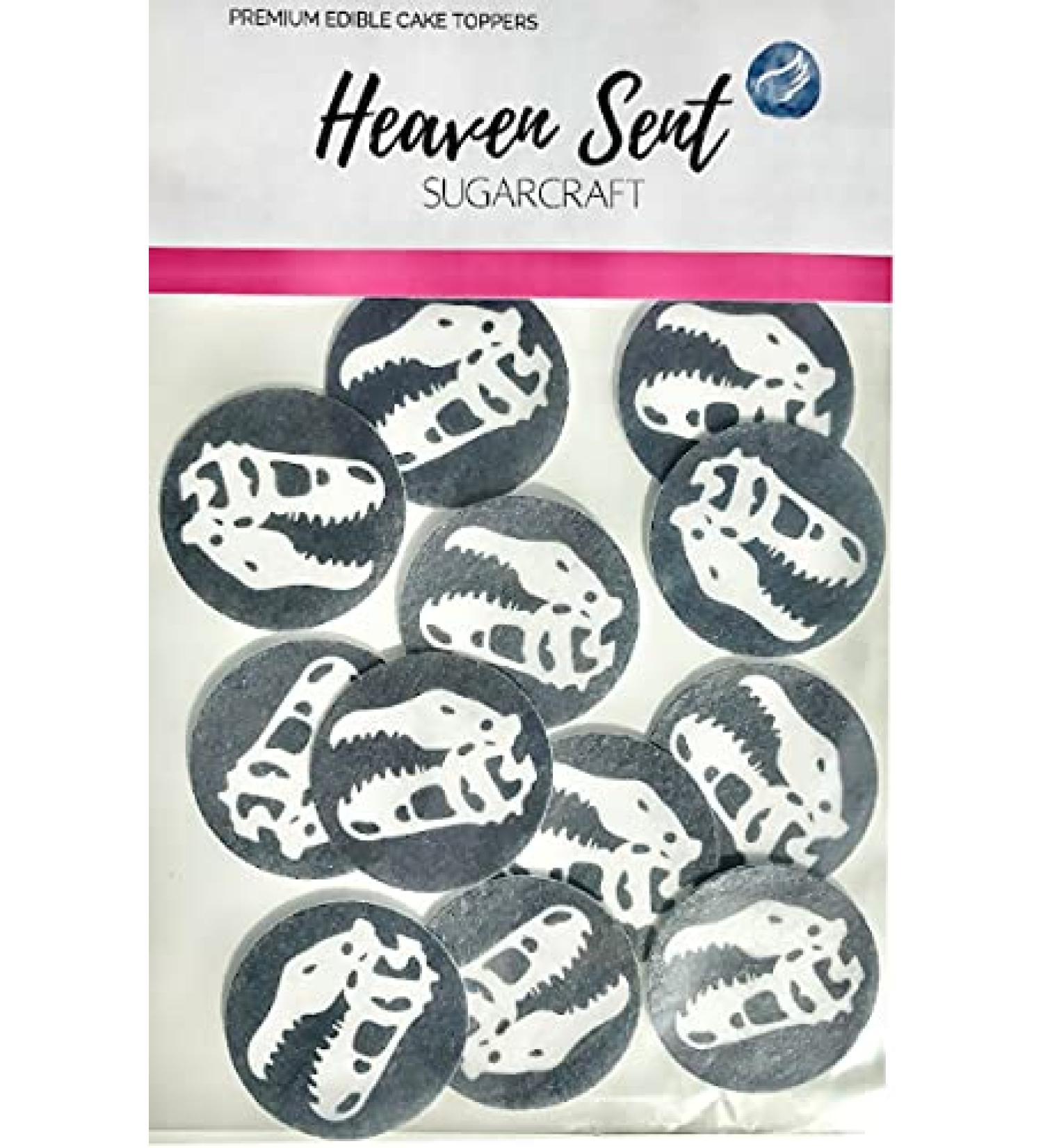 24x Dinosaur Skull Circles Edible Thick Wafer Card Standing Cupcake Toppers Birthday Party Cake Decorations
