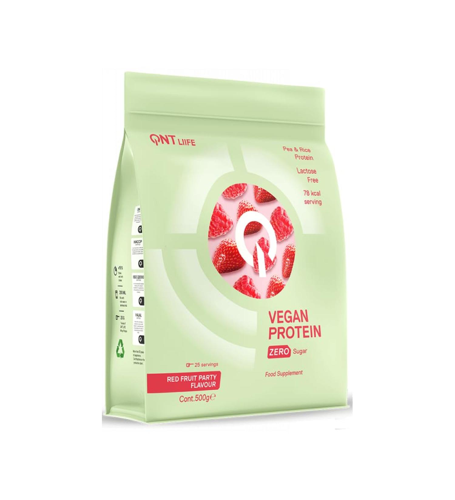 QNT Vegan Protein Red Fruits Vegetable Protein Powder Muscle Tone & Weight Loss Gluten & Lactose Free Extremely Low Sugar & Fat 500g 25 Servings - Buy Online on GoSupps.com