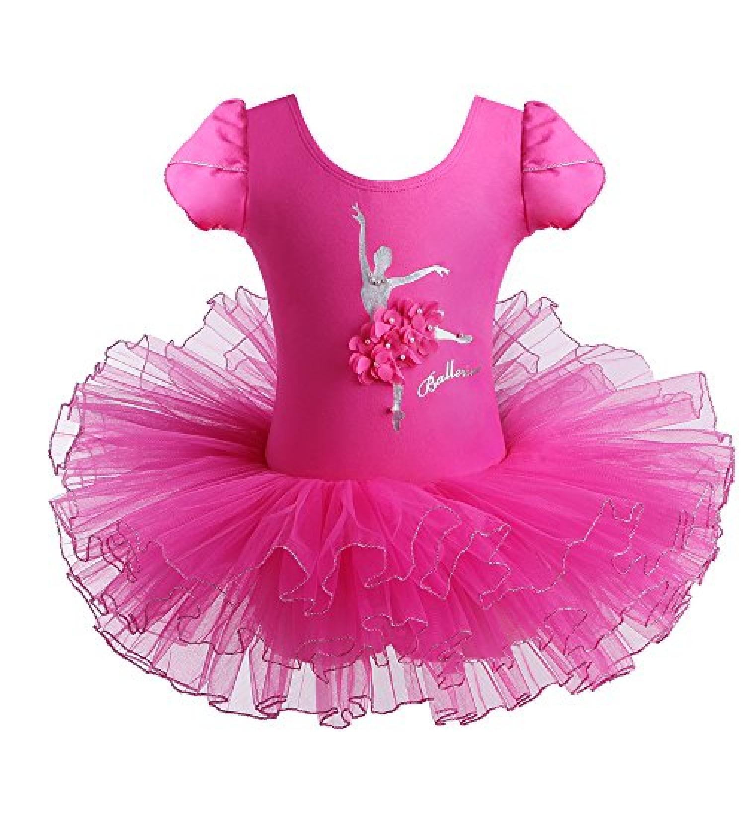 BAOHULU Girls Ballet Dance Leotard with Full Tulle Tutu Skirt, Hotpink Flower, Size 5-6 Years - Buy Online on GoSupps.com