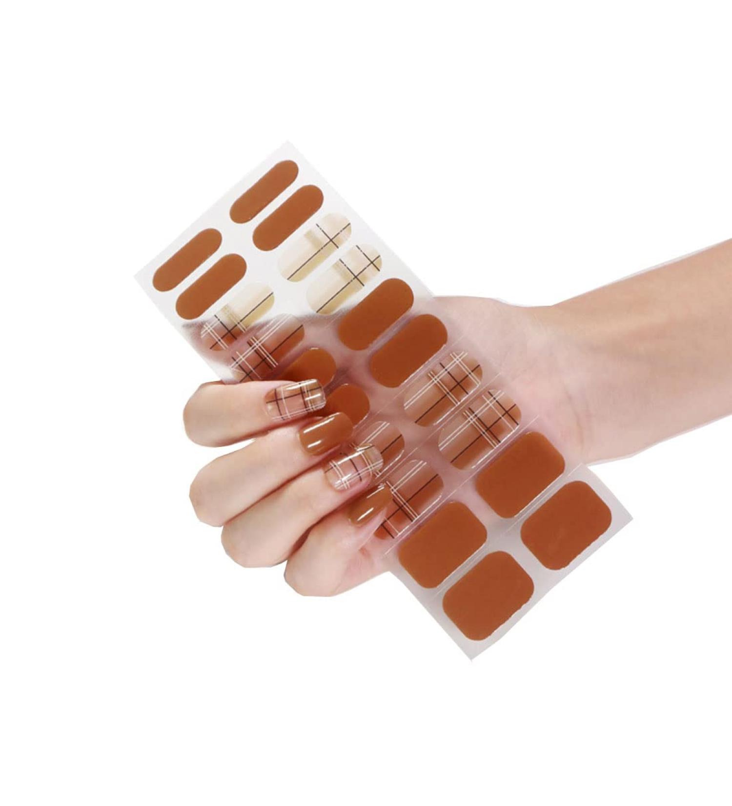 Gel Nail Polish Strips Stickers 20 Full Wraps Semi-Cured Nail Art Sticker Waterproof Self-Adhesive Gel Stickers Decals with Nail File for Cute Women Girls (Orange Pineapple) (Bss) - Buy Online on GoSupps.com