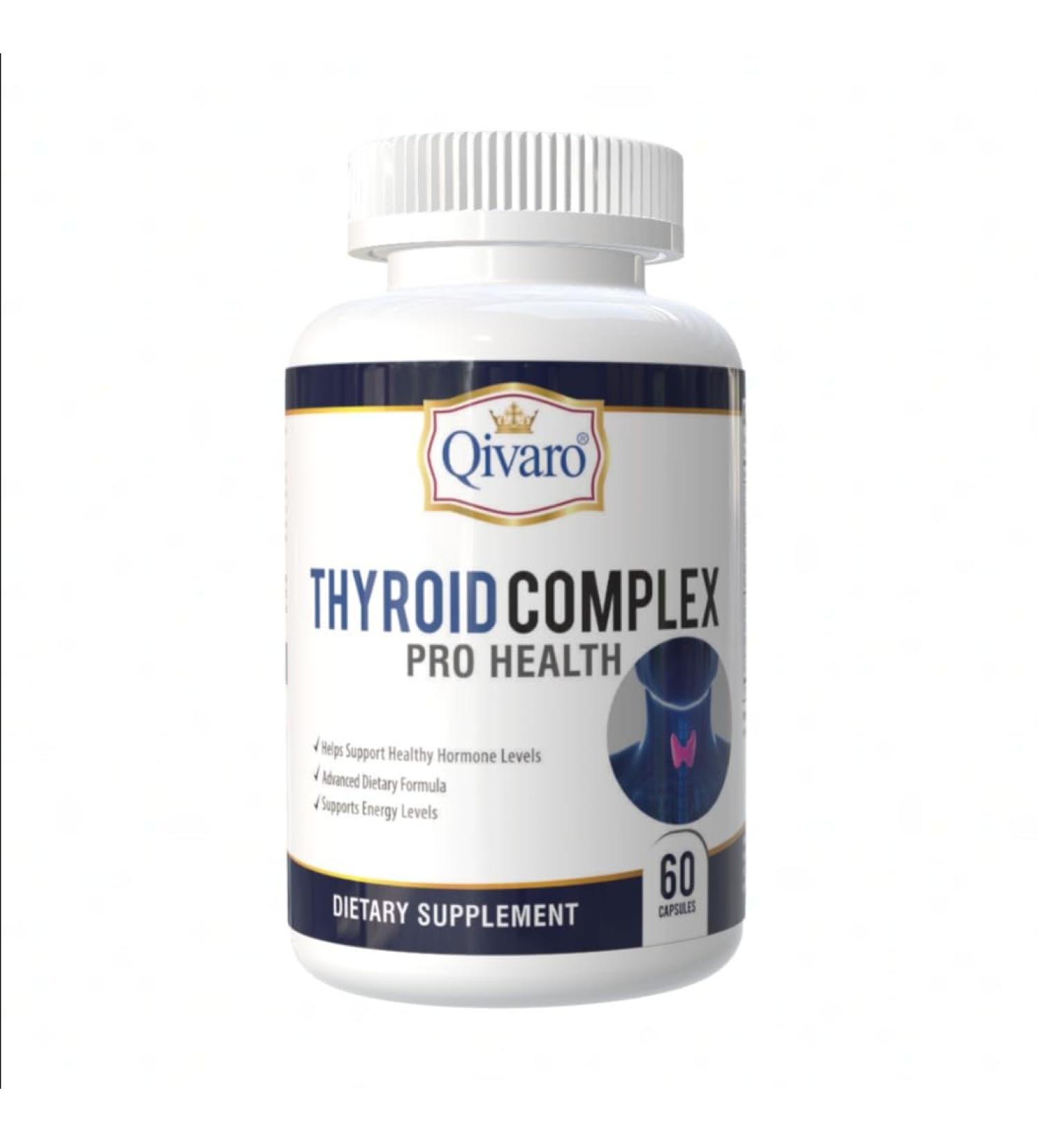 Qivaro Thyroid Complex Pro - Natural Supplement for Thyroid Support, Energy, Focus and Metabolism (60 Capsules) with L-Tyrosine, Vitamin B, Iodine, Magnesium, Zinc & B-12 for Men and Women - Buy Online on GoSupps.com