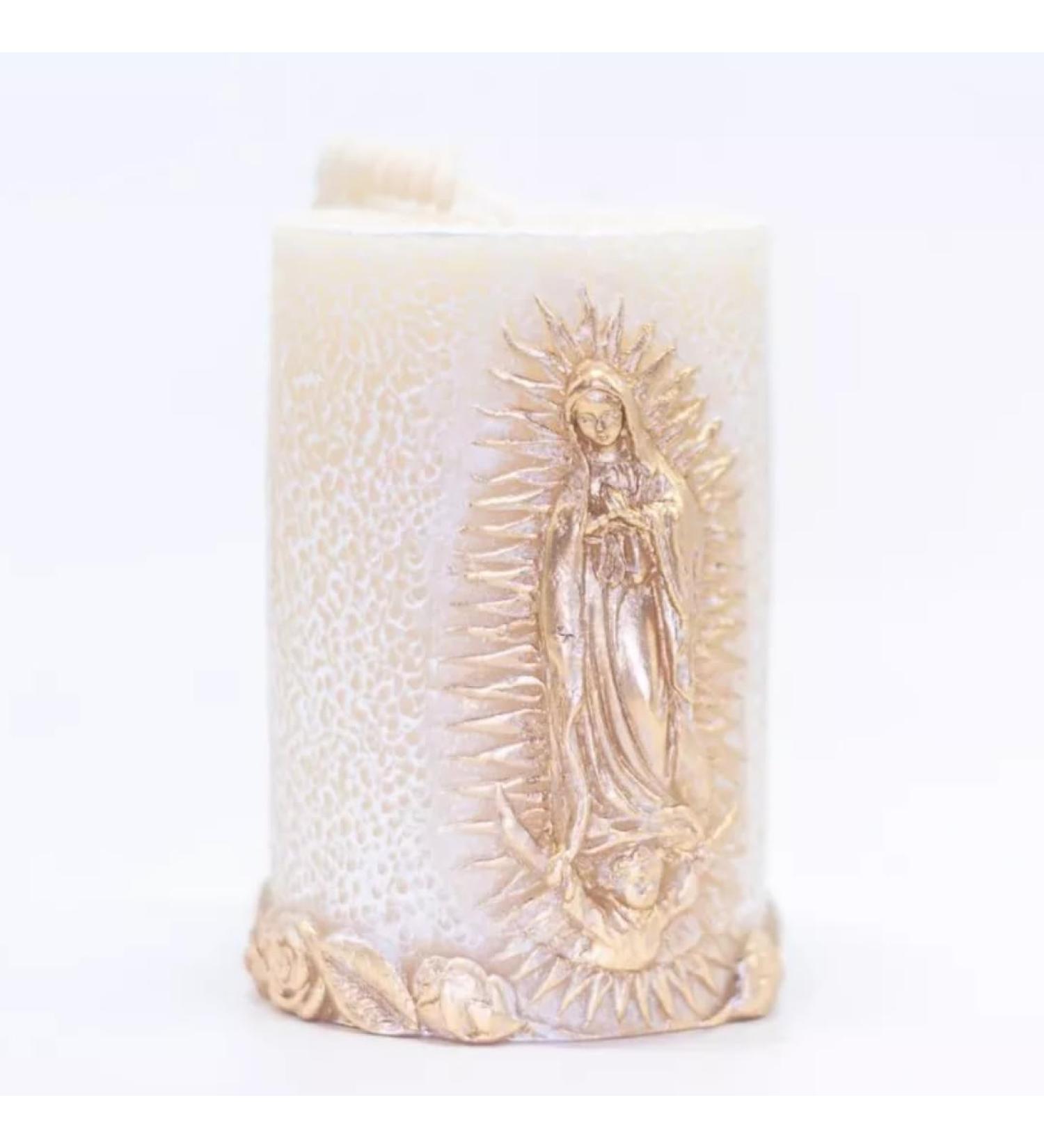 Virgen De Guadalupe Scented Candle - Rose Fragrance | Religious Prayer Candle for Baptism Wedding & Gifting - Elegant White & Gold Design - Buy Online on GoSupps.com