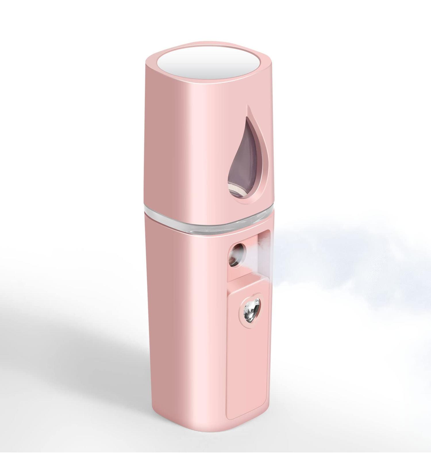 GIVERARE Nano Facial Steamer Mini Mister with Mirror, USB Rechargeable Mist Sprayer - Pink | Hydrating Face, Makeup, Skin Care, Eyelash Extensions - Buy Online on GoSupps.com