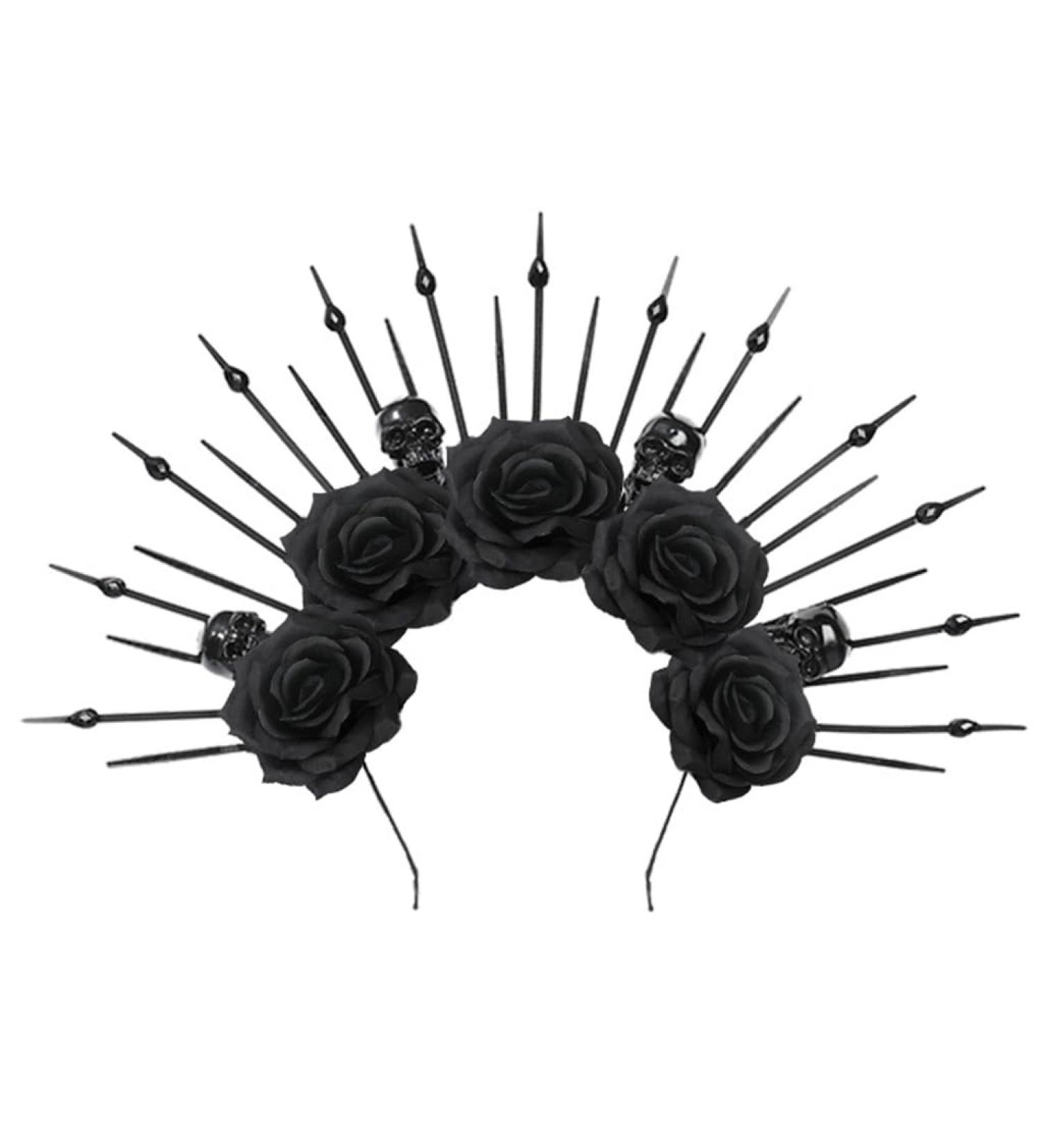 TQUXNGA Spiked Headbands Women Bride Flower Crown For Halloween Party Supply Floral Garlands Crown Hair Skull Floral Headbands Black - Buy Online on GoSupps.com