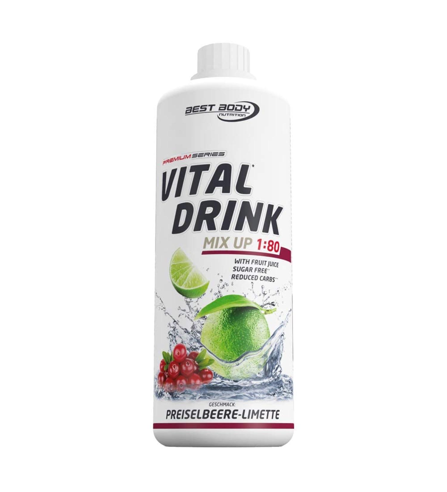 Best Body Nutrition Vital Drink Zerop - Sugar-Free Cranberry Lime Beverage Concentrate 1000ml (80 Liters Ready-to-Drink) - Ideal for International Shipping - Buy Online on GoSupps.com