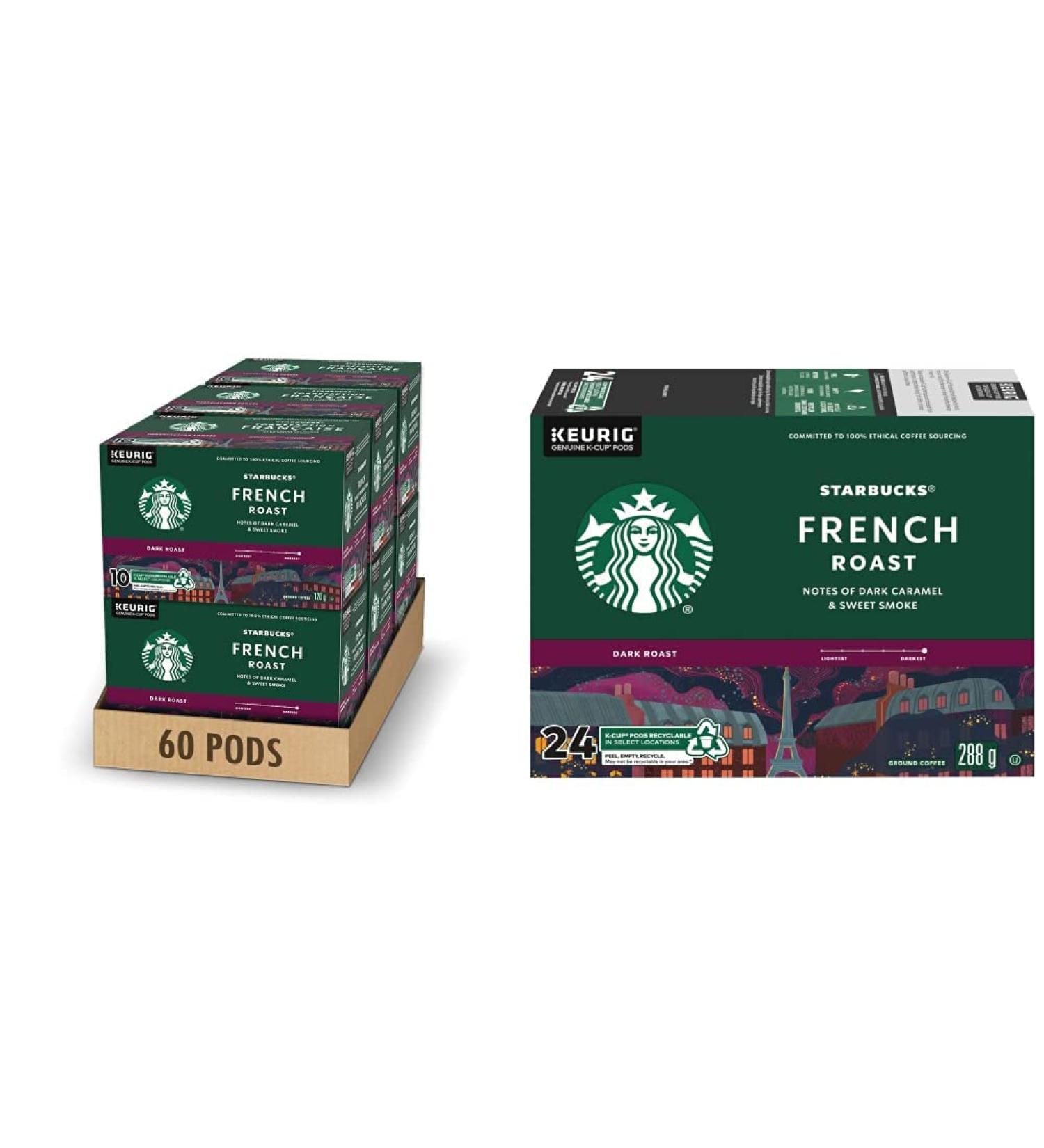 Starbucks French Roast Dark Roast Coffee Single Serve Keurig K-cup Pods 6 Boxes 60 Capsules & French Roast Dark Roast Coffee Single Serve Keurig K-Cup Pods 24 Capsules French Roast + K-Cup Pods French Roast 10 Count (Pack of 6) - Buy Online on GoSupps.com