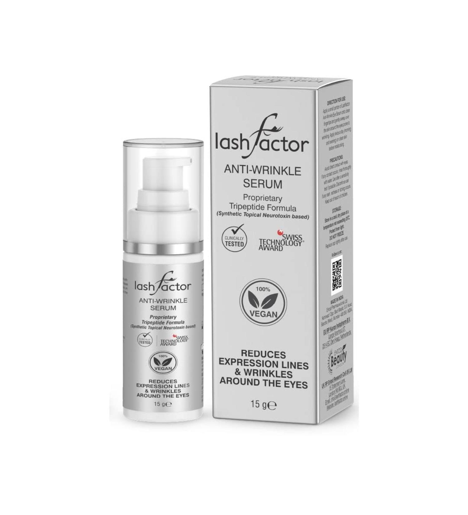 Lashfactor Anti Wrinkle Serum (15g) - Reduces Wrinkles and Fine Lines with Intense Hydration Glow Boosting Facial Anti-Ageing Serum 100% Vegan - Buy Online on GoSupps.com