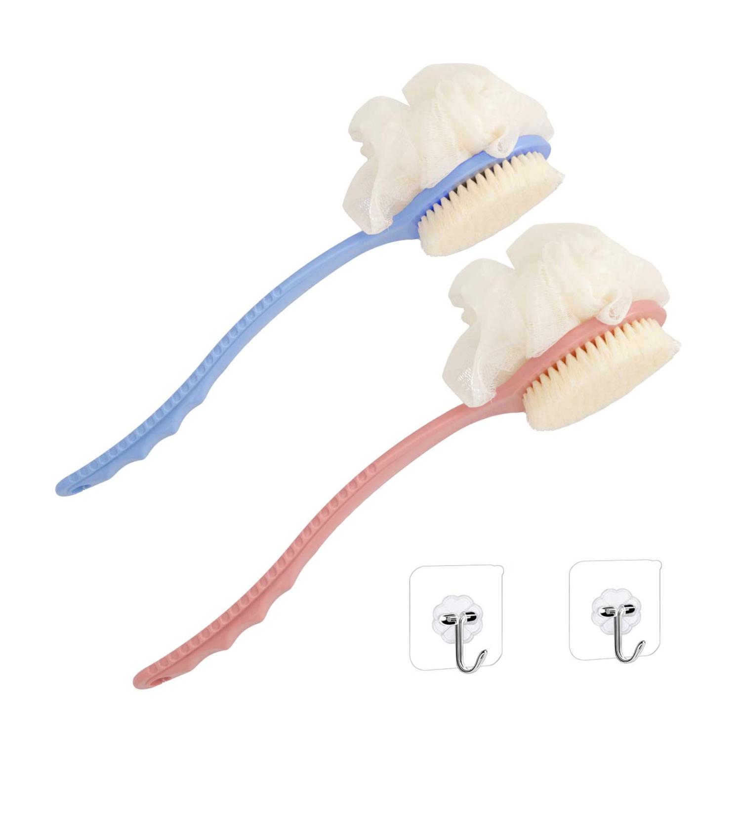 2 Pack Body Brush Back Scrubber Set - Long Handle Shower Bath Loofah Bristles Sponge for Men and Women - Wet/Dry Use (2PACK) - Buy Online on GoSupps.com