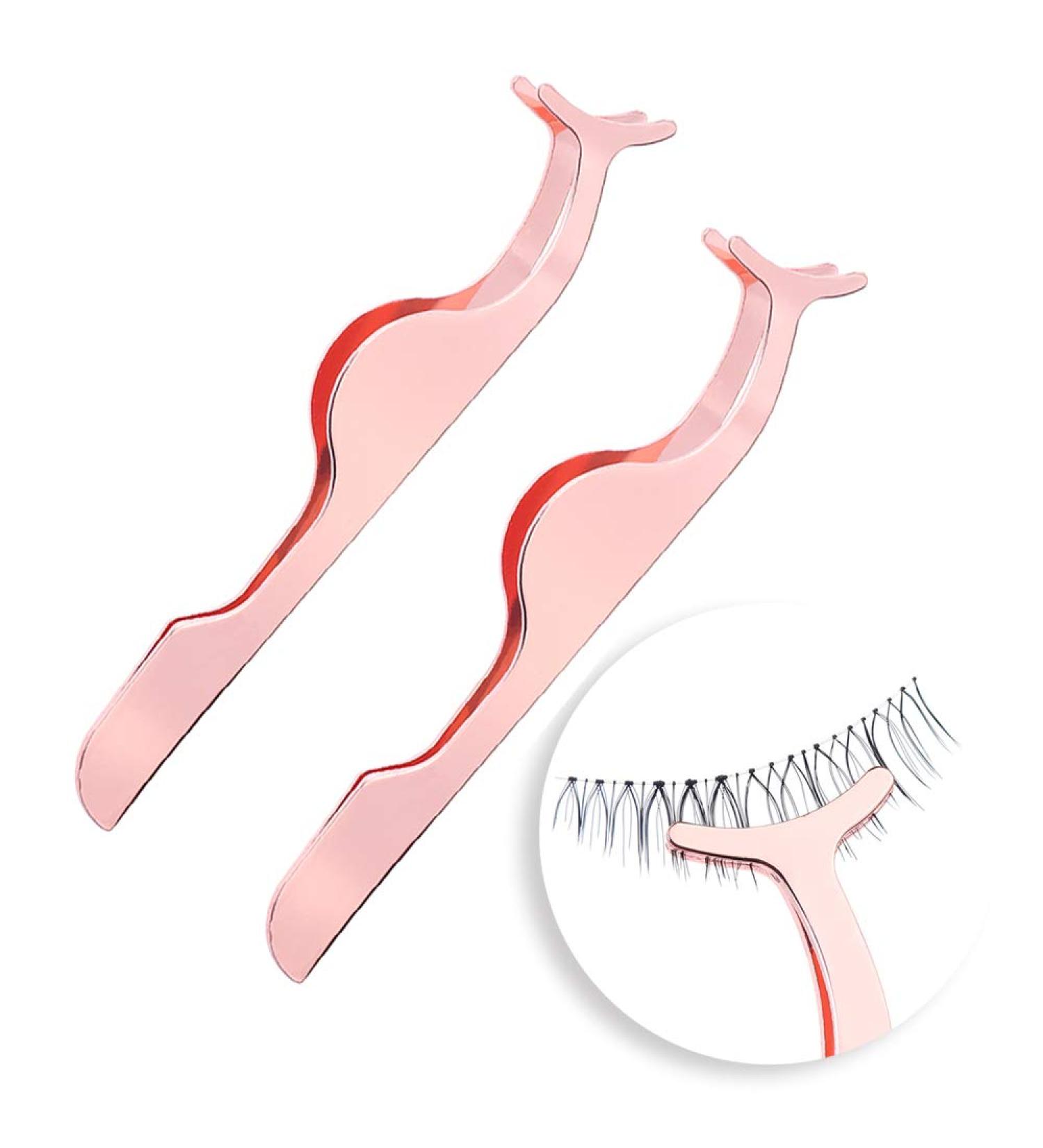 2pcs False Eyelashes Applicator & Extension Tweezers Set - Rose Gold - Buy Online on GoSupps.com