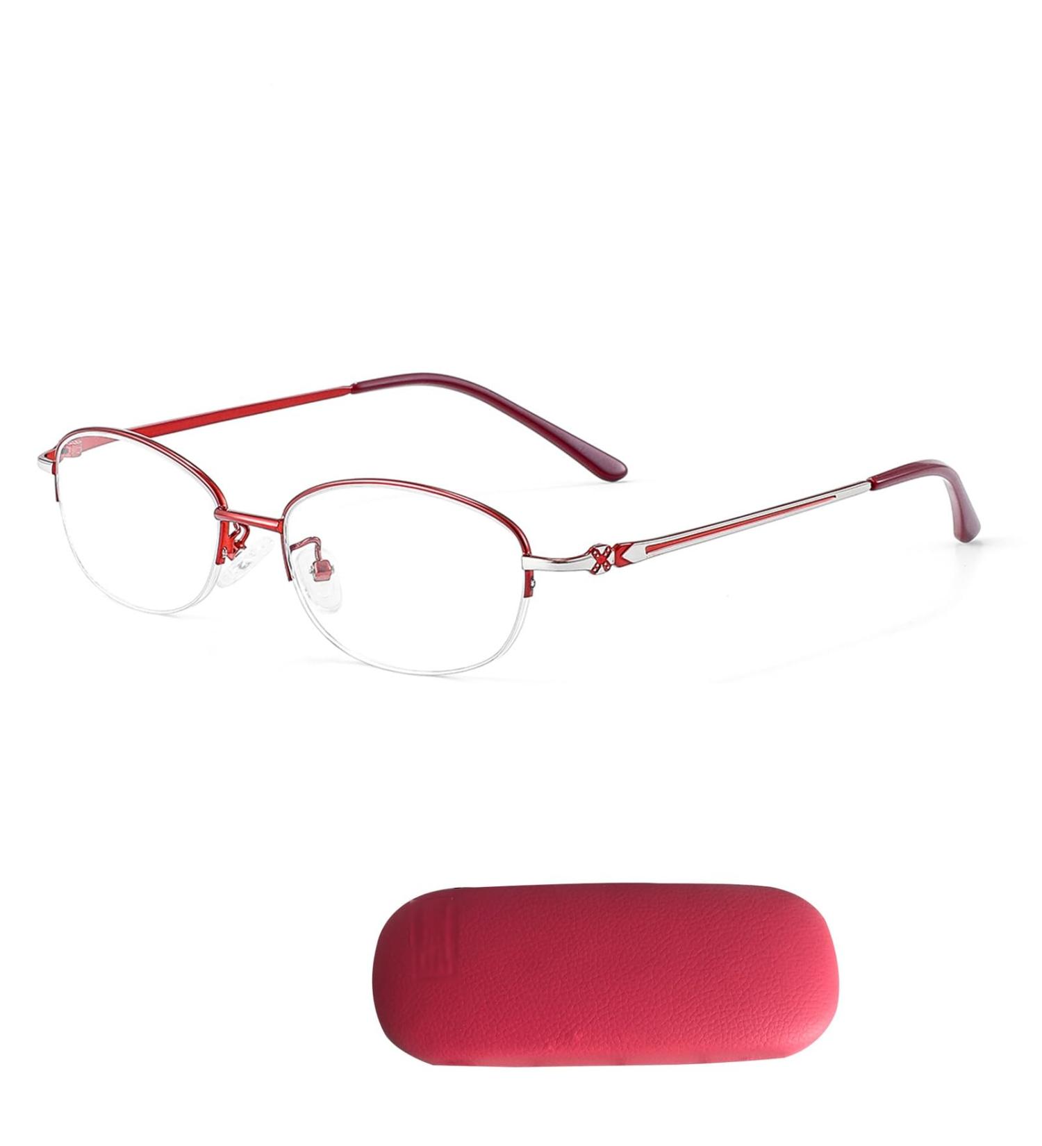 Half-Frame Alloy Reading Glasses for Women - Lightweight Blue Light Blocking Computer Readers 2.0x in Red - Buy Online on GoSupps.com