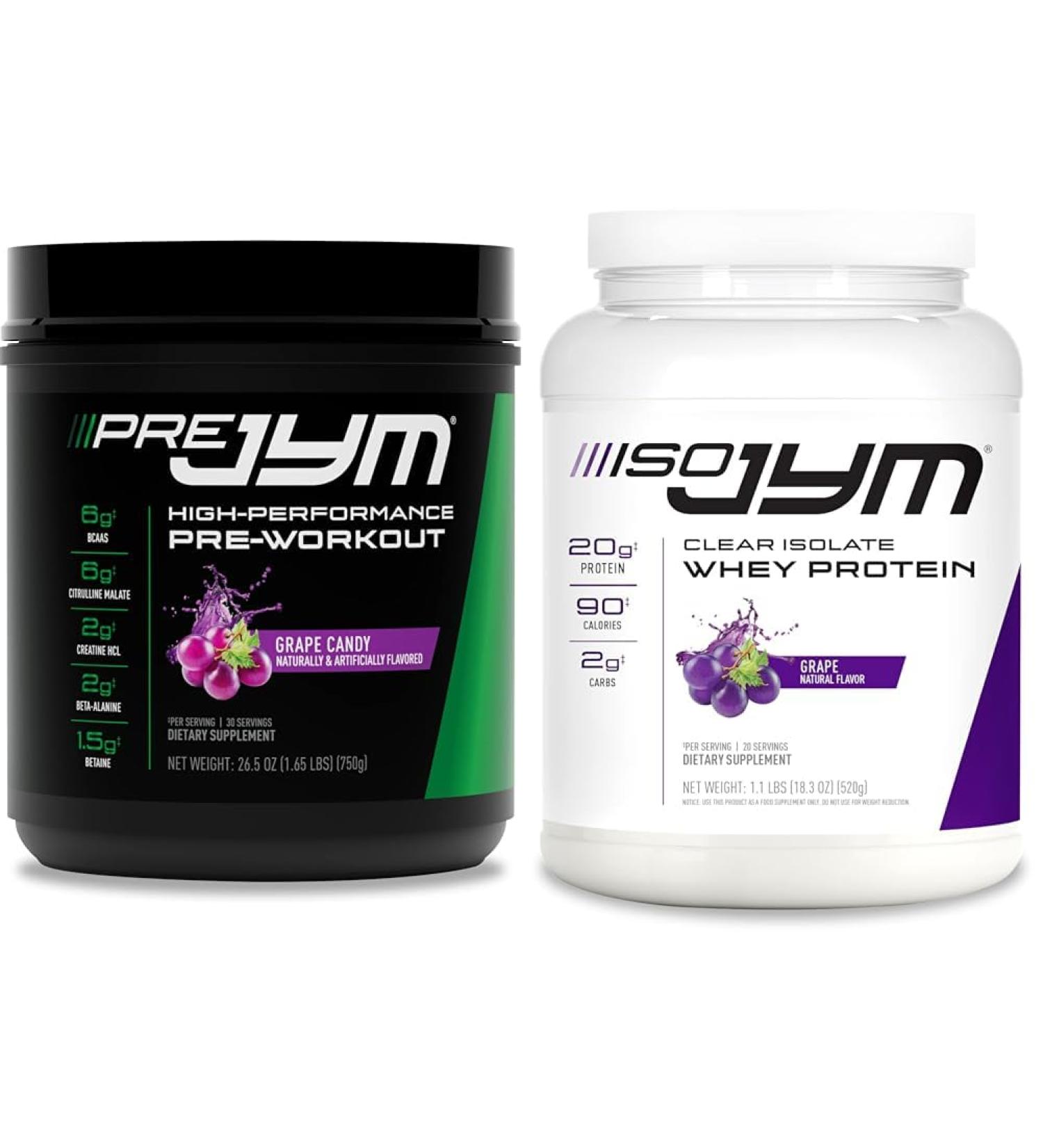 Pre JYM Grape Candy Pre Workout Powder with BCAAs and ISO JYM 20 Servings Clear Whey Protein Isolate Grape Drink - Buy Online on GoSupps.com