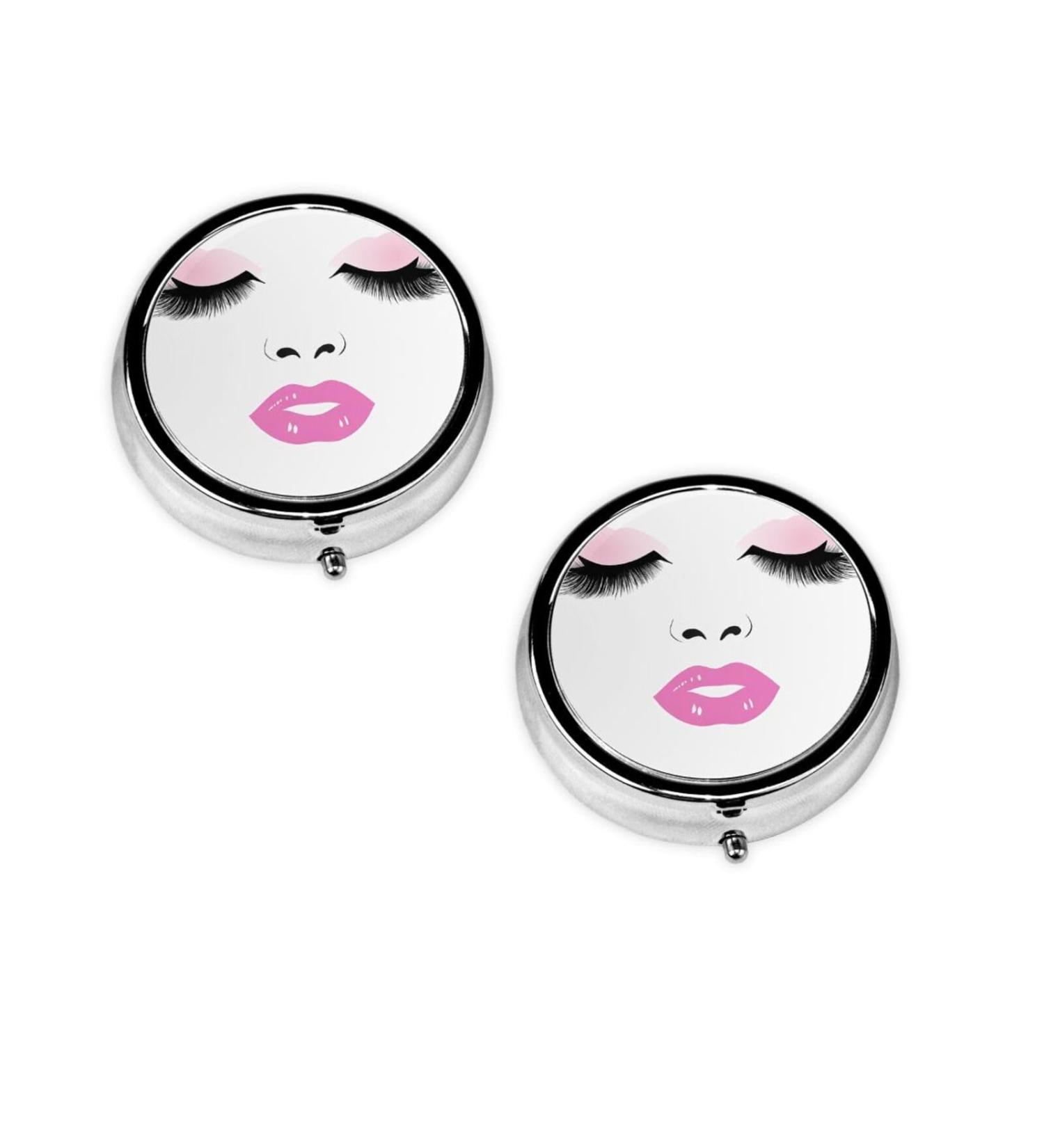 Buy Eyelash Lip Printed Mini Round Pill Box | 3 Compartment Travel Pill Organizer | Portable Medicine Case for Home & Office - Buy Online on GoSupps.com
