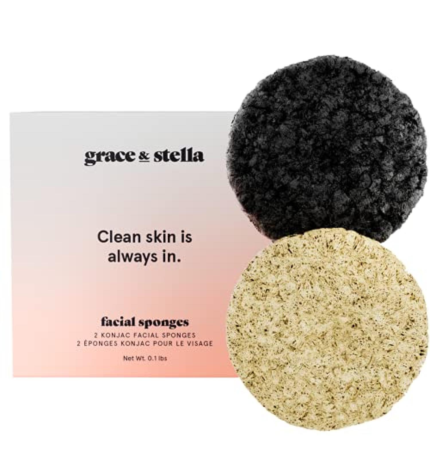 Grace & Stella Konjac Facial Sponges with Activated Bamboo Charcoal - Vegan Exfoliating Face Sponge for Men & Women - Makeup Removal and Dead Skin Exfoliation - Buy Online on GoSupps.com
