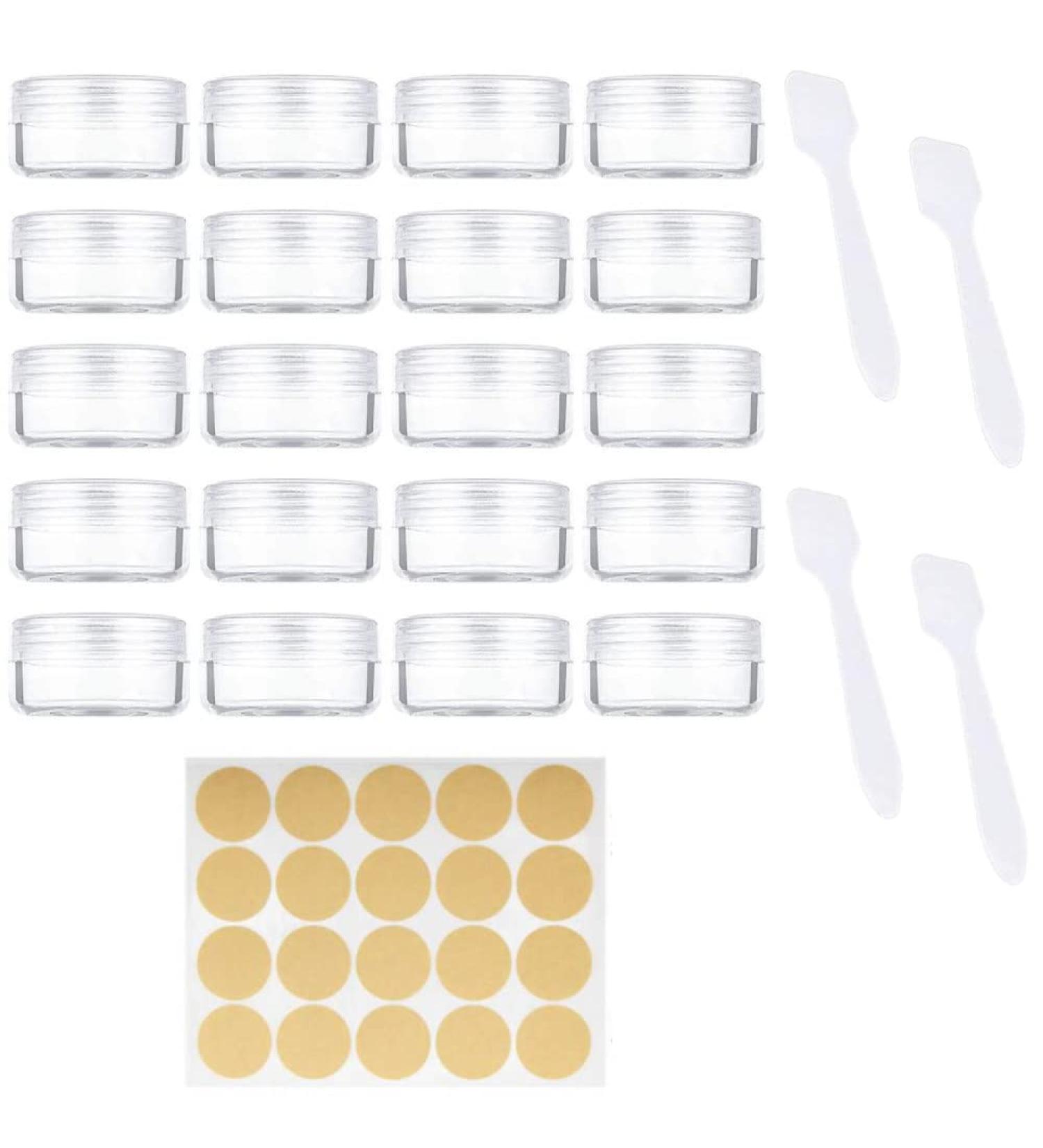Voarge 20-Piece Transparent Plastic Crucibles Set - 10g/10ml Mini Spatulas & Stickers for Lip Balm Powder Nail Art & Cosmetics - Buy Online on GoSupps.com