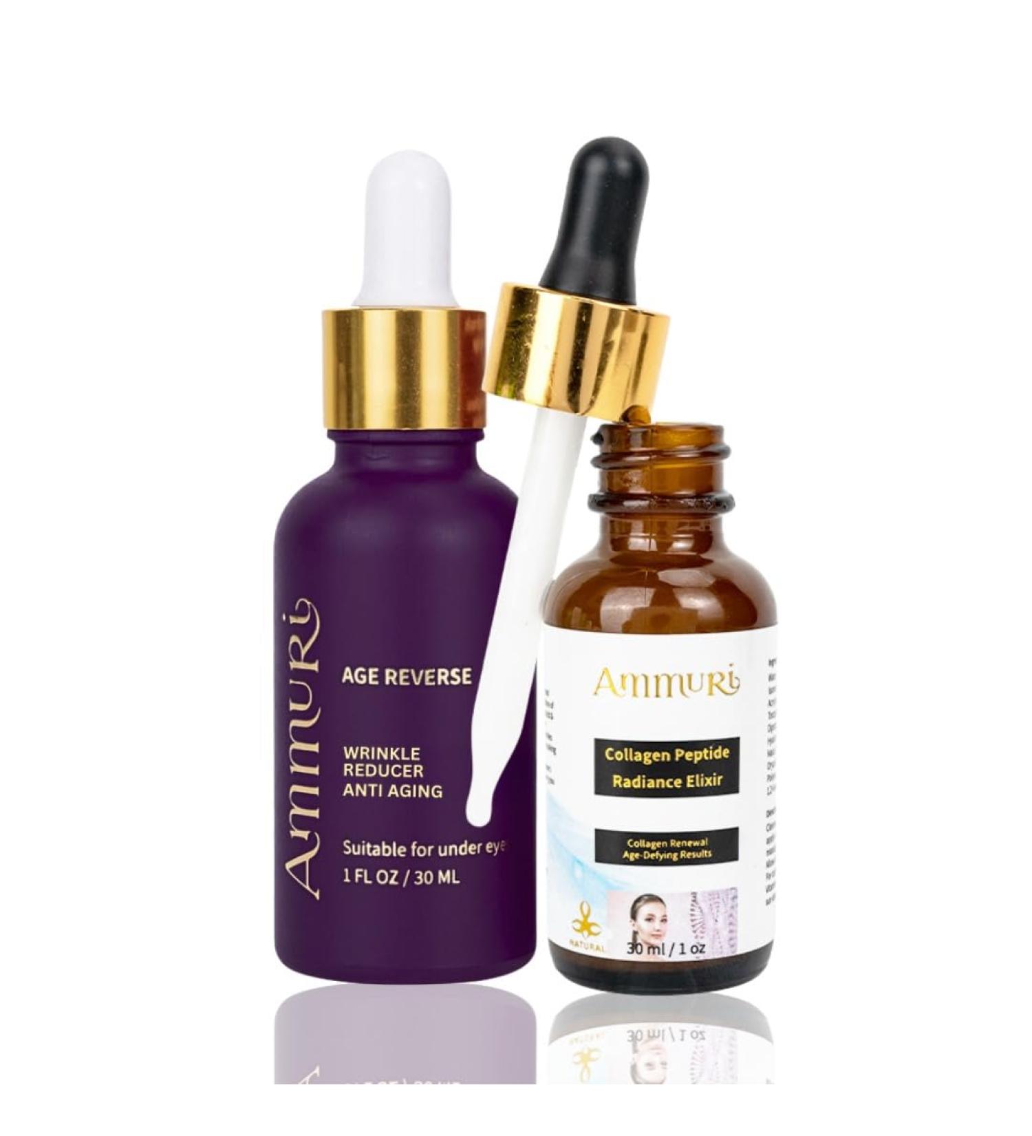 Ammuri Advanced Antiaging and Collagen Peptide Serum Duo Moisturizing and radiant skin care set Reduces fine lines wrinkles and dark spots Vegan lightweight and - Buy Online on GoSupps.com