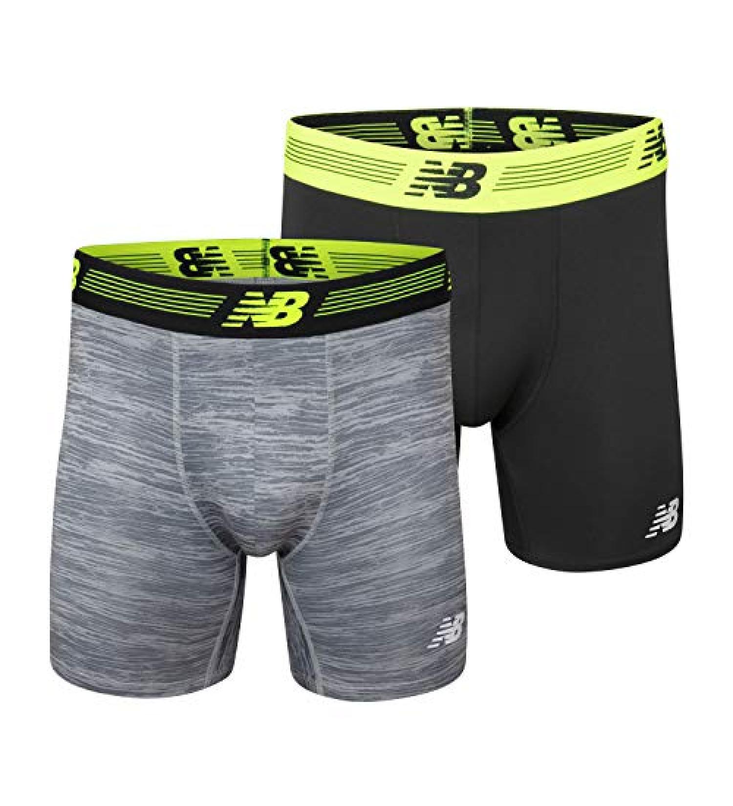 New Balance Men's Premium Performance 9 Boxer Brief Underwear 2-Pack - Black/Steel Woodgrain (Size Large) - Buy Online on GoSupps.com