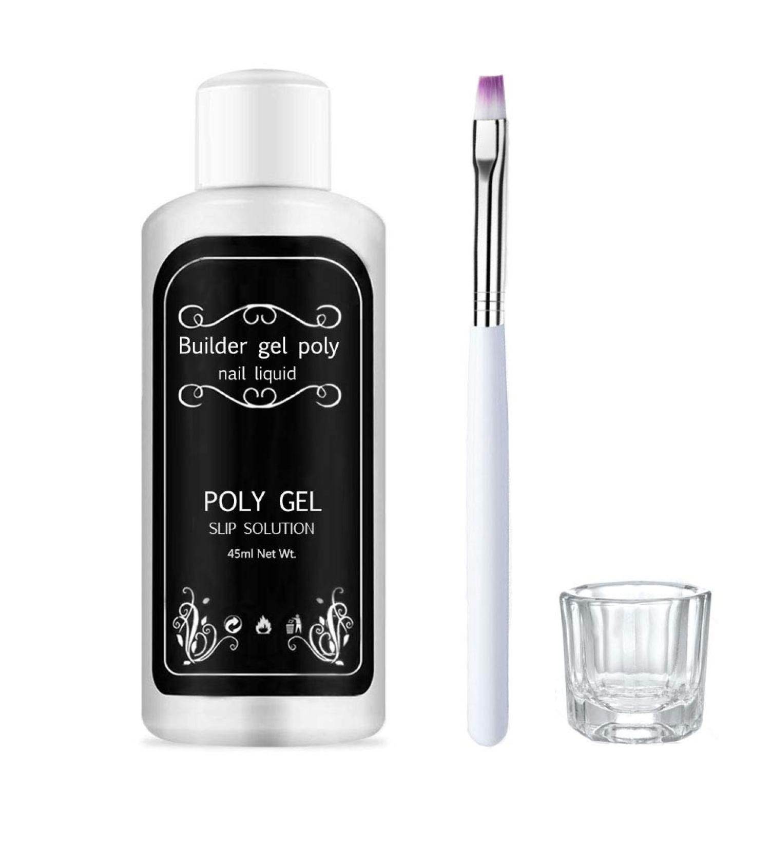 Suzo Slip Solution 45ml for Polygel Nail Extensions with Brush and Crystal Cup - Anti-Stick Nail Liquid for Poly Gel Builder DIY - Buy Online on GoSupps.com