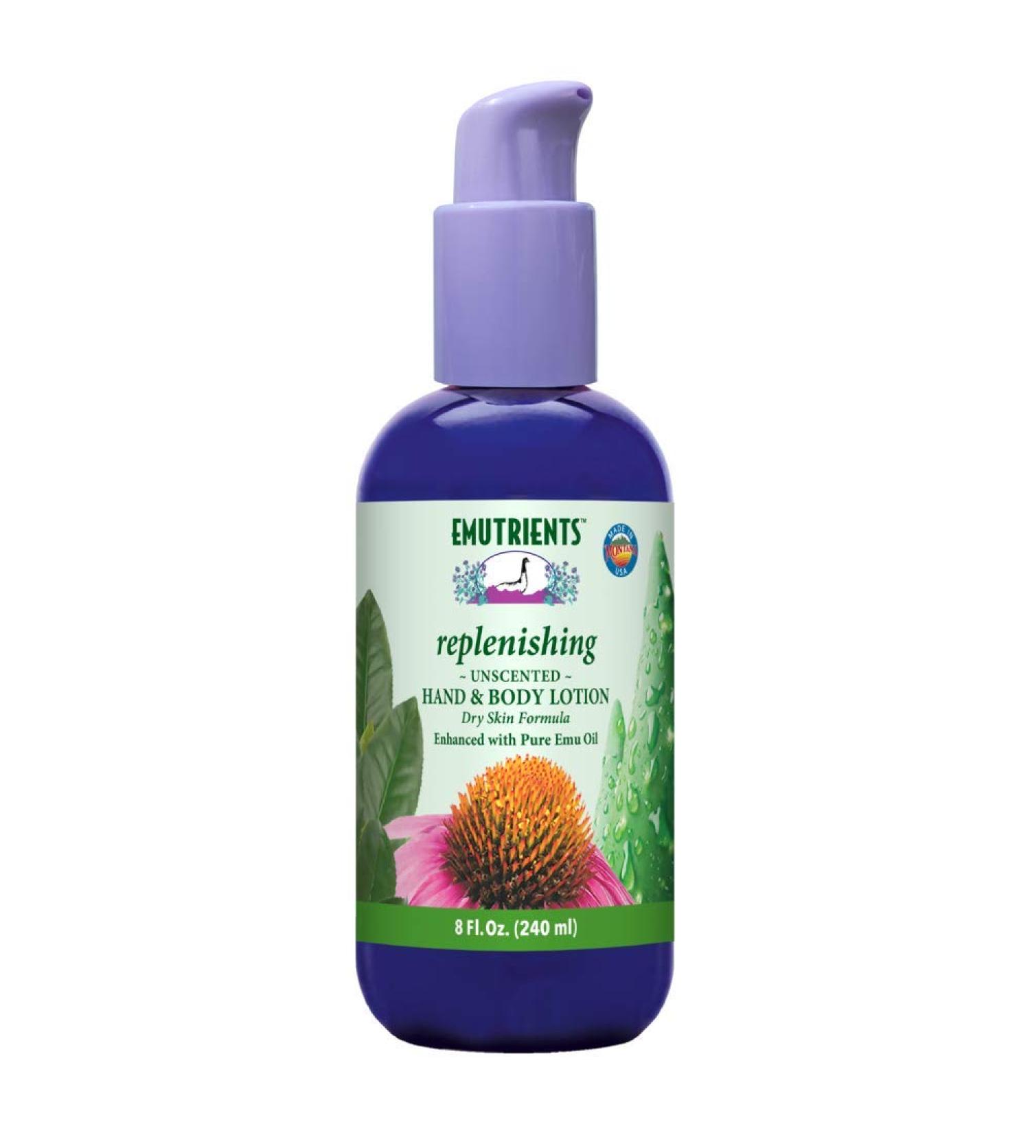 Montana Emu Ranch - Replenishing Hand and Body Lotion - 8 Ounce Bottle - Unscented Formula Enhanced with Pure Emu Oil