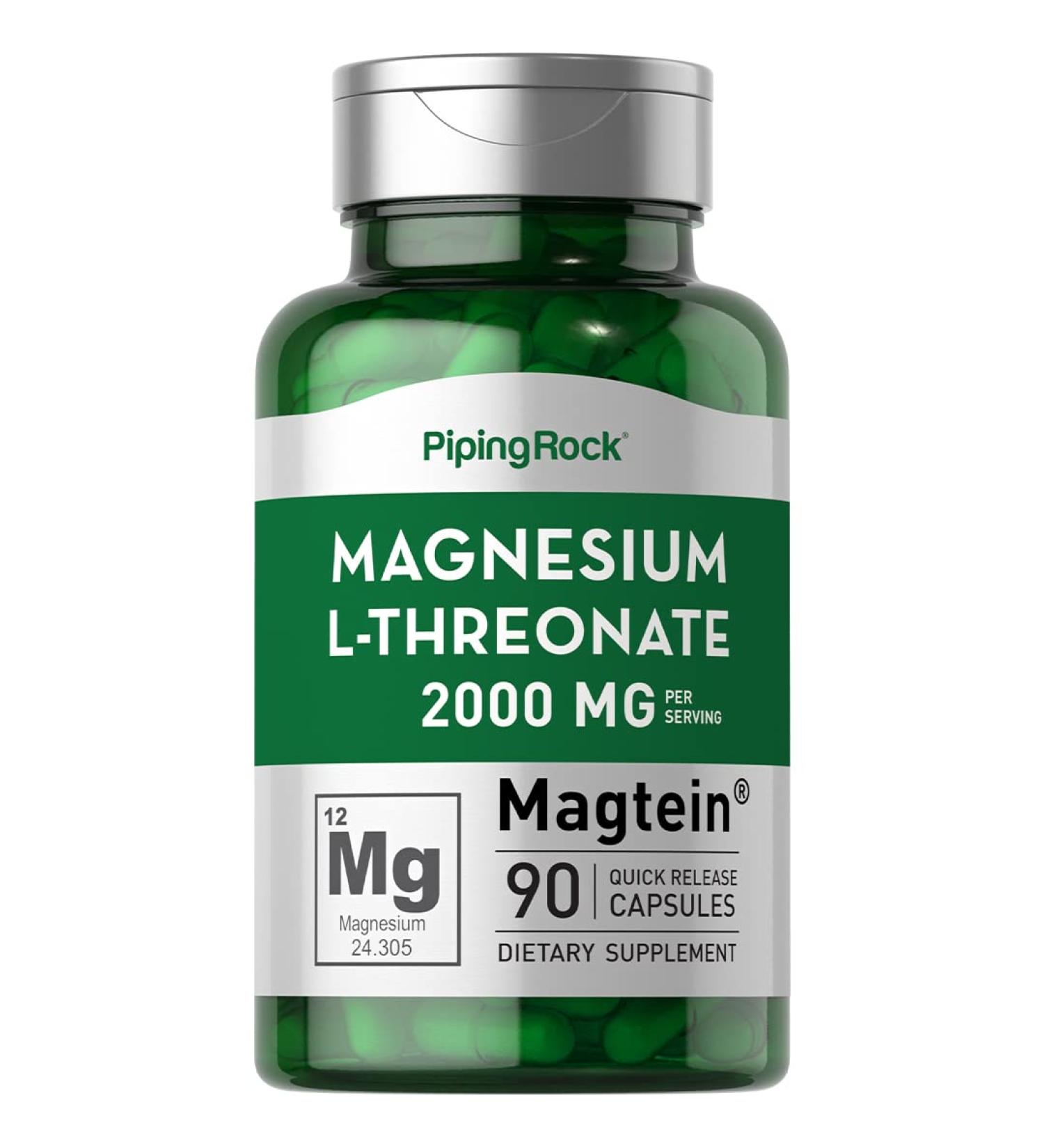 Piping Rock Magnesium L-Threonate 2000mg Capsules | 90 Count with Magtein | Non-GMO & Gluten Free - Buy Online on GoSupps.com