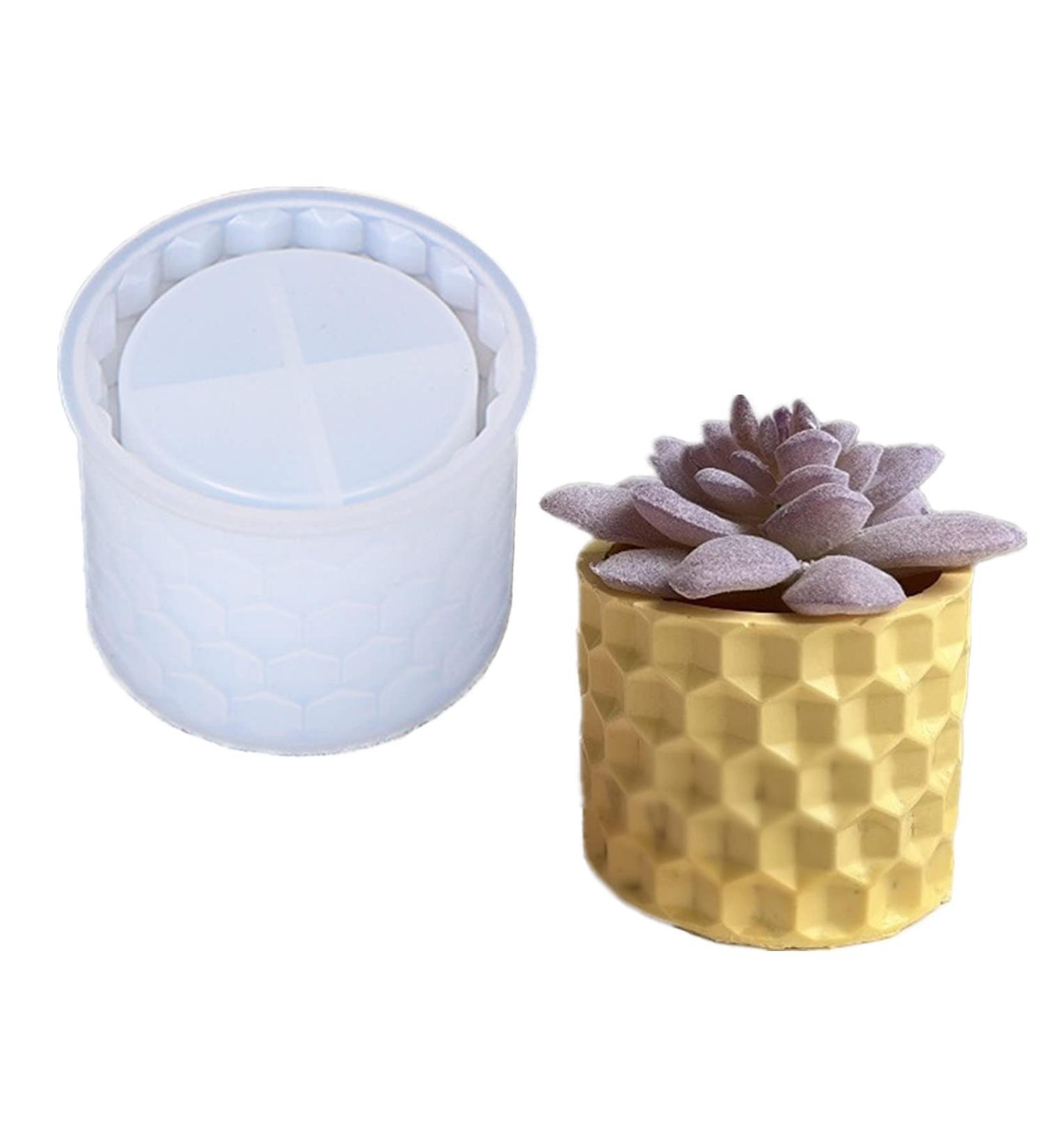 Round Honeycomb Concrete Flower Pot Silicone Mold - Succulent Planter, Cactus Mold, Candle Holder, Jewelry Storage - Epoxy Resin Clay Mold - Buy Online on GoSupps.com