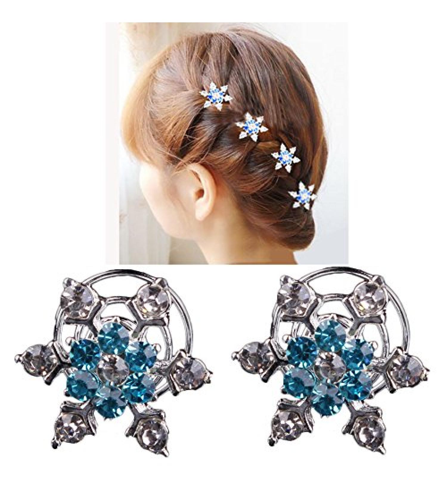 Miya 4er Set Glamor Snowflake Hairpins | Bridal Hair Jewelry with Blue Crystal Rhinestones | Elegant Curlies & Spirals for Weddings - Buy Online on GoSupps.com