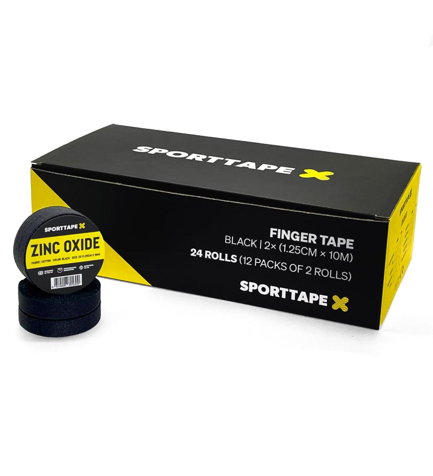 24 Rolls SPORTTAPE Finger Tape Zinc Oxide Tape - Black - 1.25cm x 10m | for Jiu Jitsu Bouldering Rock Climbing BJJ Crossfit Rowing Climbing & Golf (12 Packs of 2 Rolls) Black 1.25cm x 10m - 24 Rolls - Buy Online on GoSupps.com