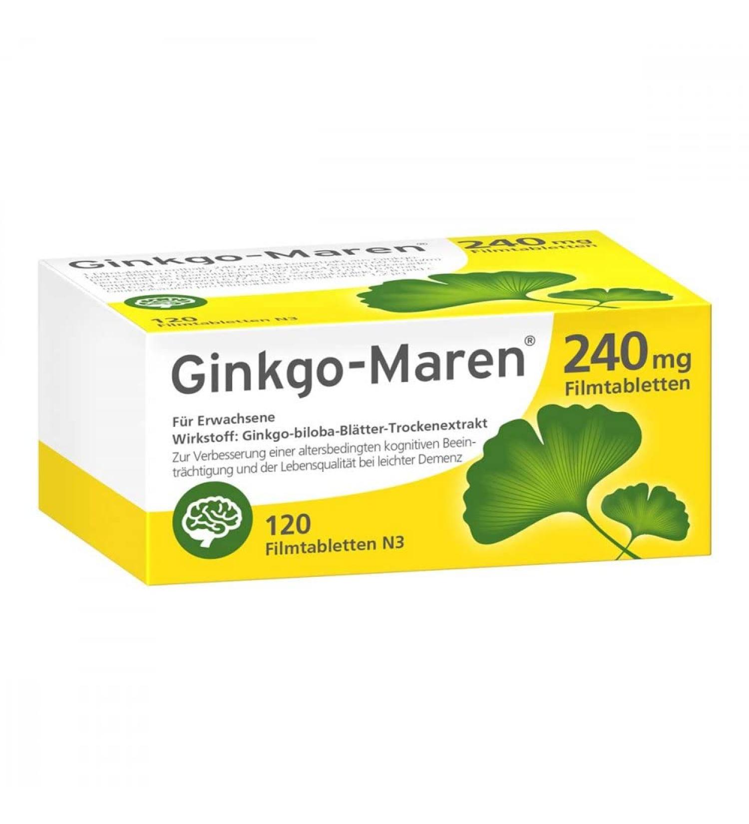 Buy Ginkgo-Maren 240 mg Film-Coated Tablets - Boost Memory & Focus | International Shipping Available - Buy Online on GoSupps.com