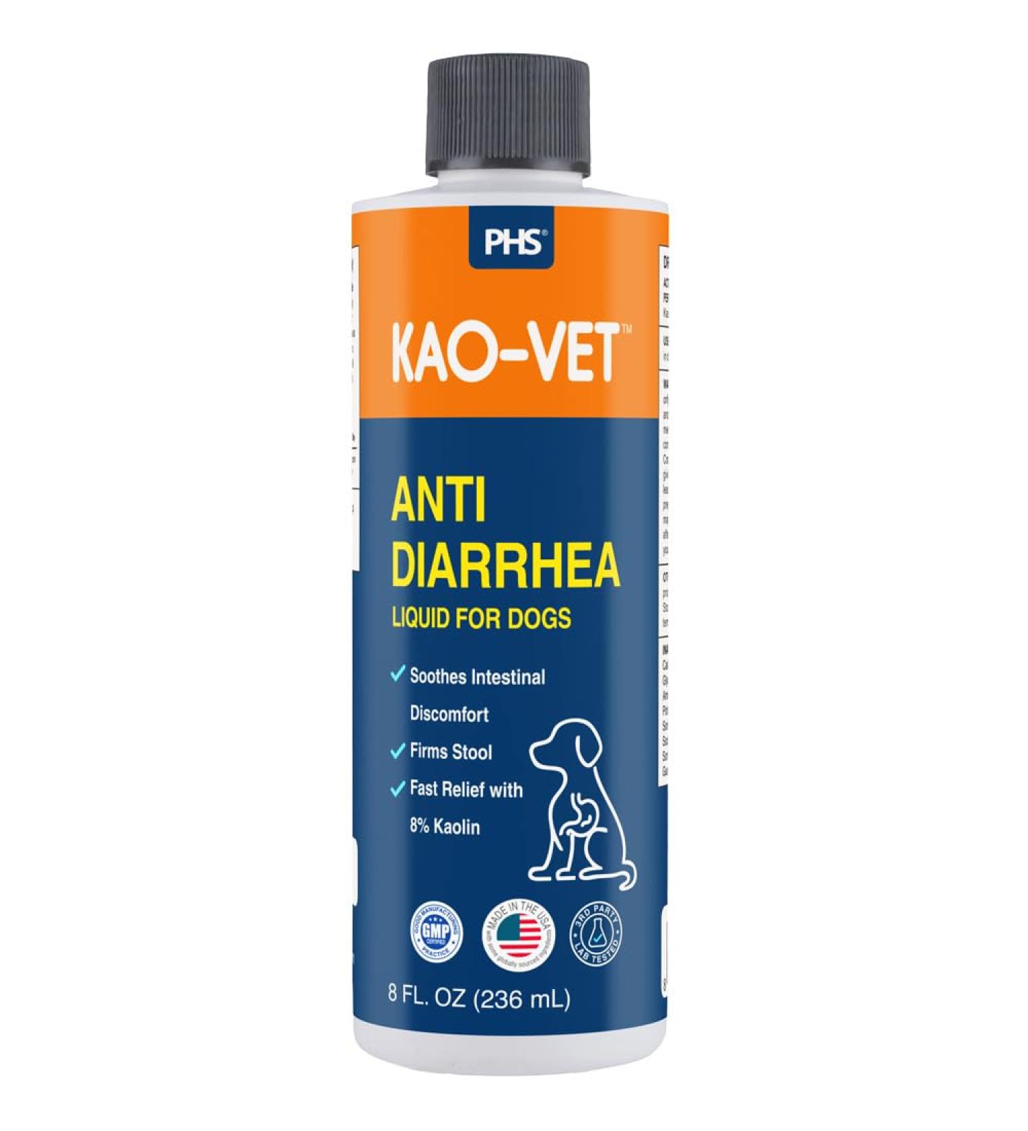 Kao-Vet Dog Anti Diarrhea Liquid for Dogs & Puppies 8 fl oz (236 mL) Fast Acting Diarrhea Relief with 8% Kaolin Upset Stomach Firms Stool & Soothes Intestinal Discomfort - Buy Online on GoSupps.com