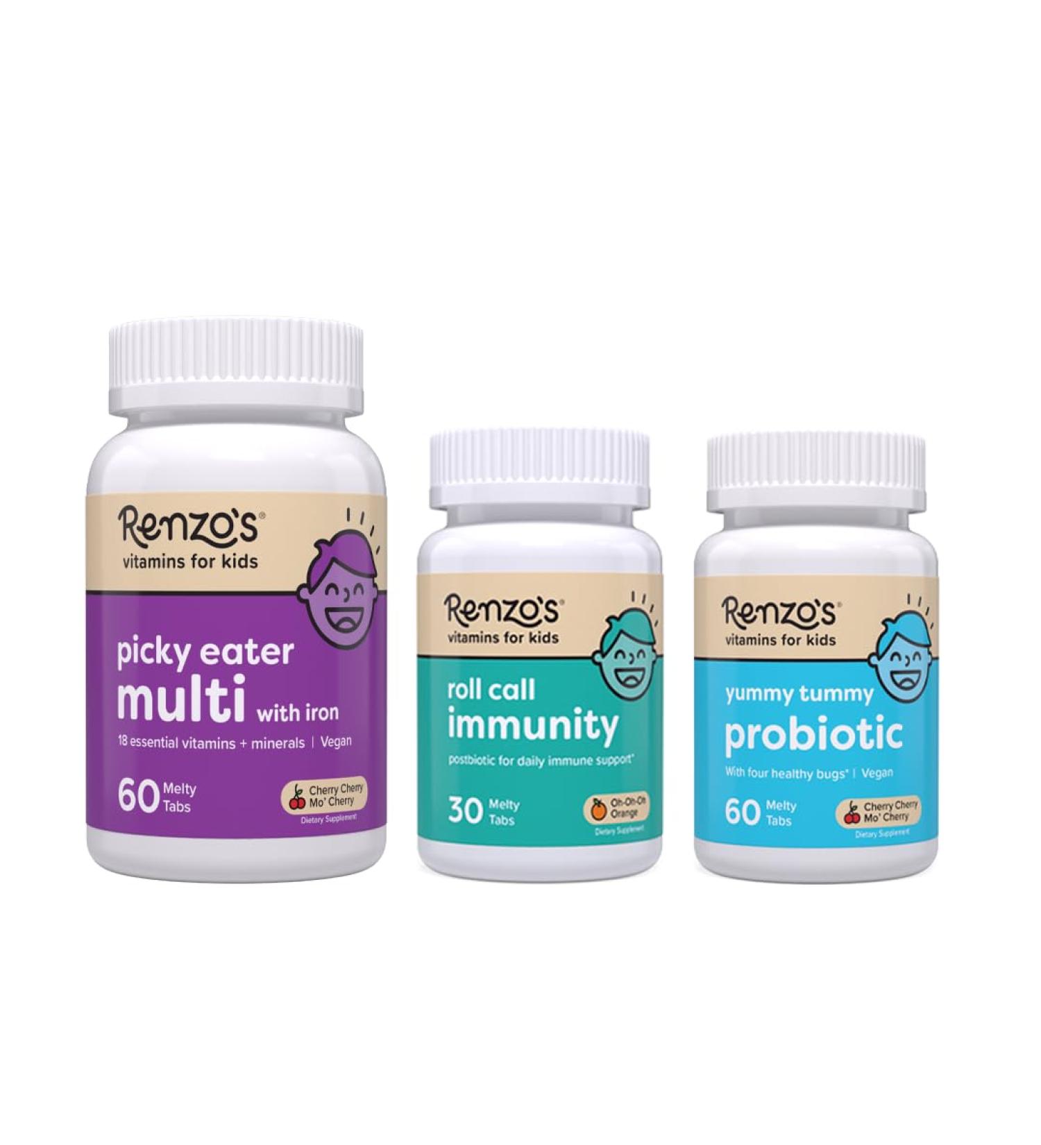 Renzo's Perfect Attendance Bundle - Picky Eater Multi Cherry Roll Call Immunity Yummy Tummy Probiotics - Buy Online on GoSupps.com