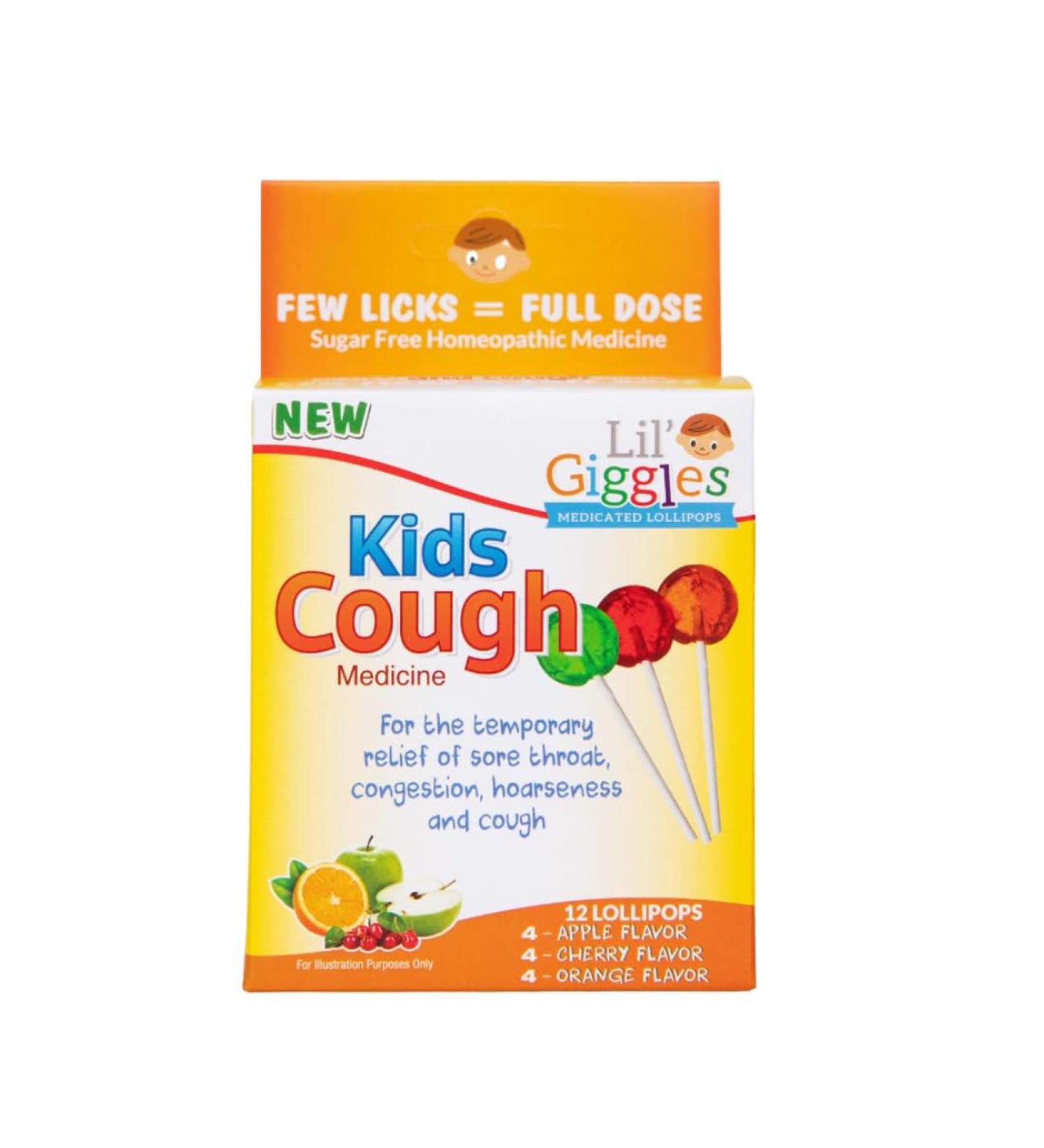 Lil' Giggles Kids Medicated Lollipops - Sweet Gentle Relief for Kids & Non-drowsy - Kids Cough Sore Throat Congestion & Hoarseness - Homeopathic Remedy Children's Love - Apple Cherry & Orange 12 CT - Buy Online on GoSupps.com