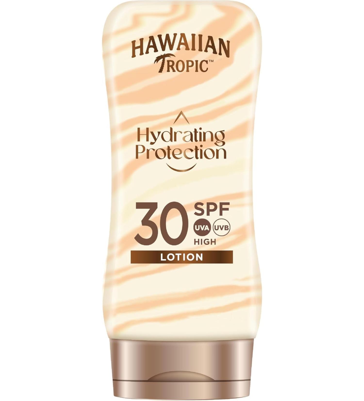Hawaiian Tropic - Hydrating Protection Sunscreen SPF 30 UVA and UVB Protection 180 ml 12-Hour Moisturisation with Cocoa and Shea Butter Water Resistant Vegan - Buy Online on GoSupps.com