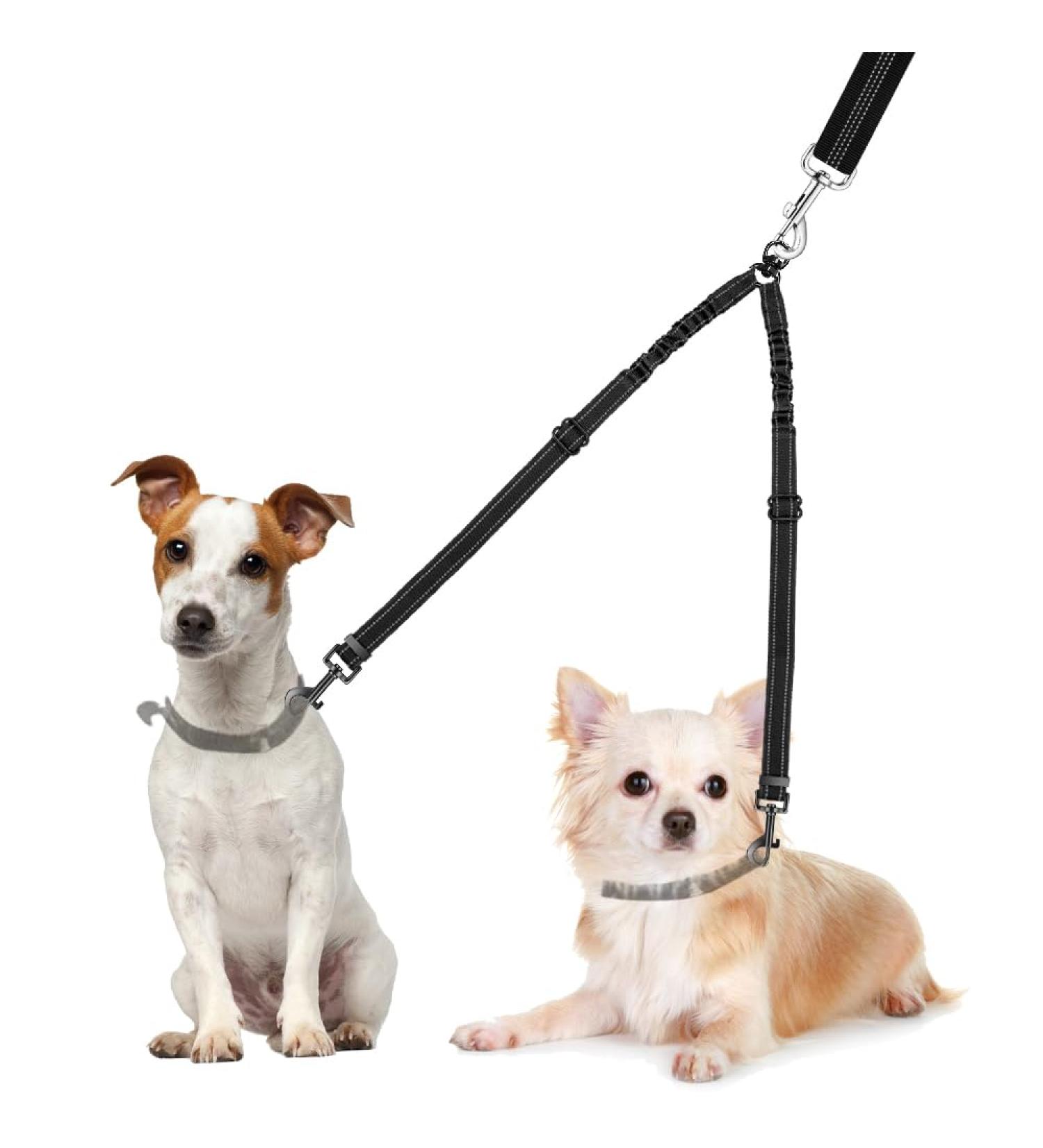 Slowton Adjustable Double Dog Leash for 2 Dogs - 360 Rotatable Reflective No Splinters - Perfect for Small Breeds (3-9 kg) - Durable Black Dog Linen - Buy Online on GoSupps.com