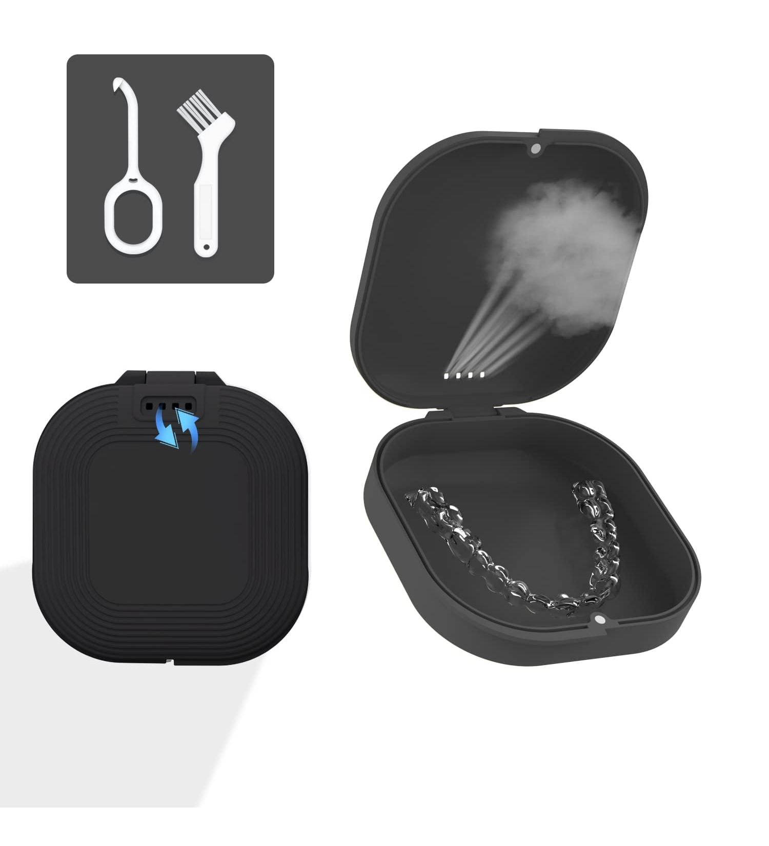 Cute Slim Aligner Case Set with Vent Holes for Invisalign - Retainer Case for Women Men, Includes Removal Tool and Toothbrush (Black) - Buy Online on GoSupps.com