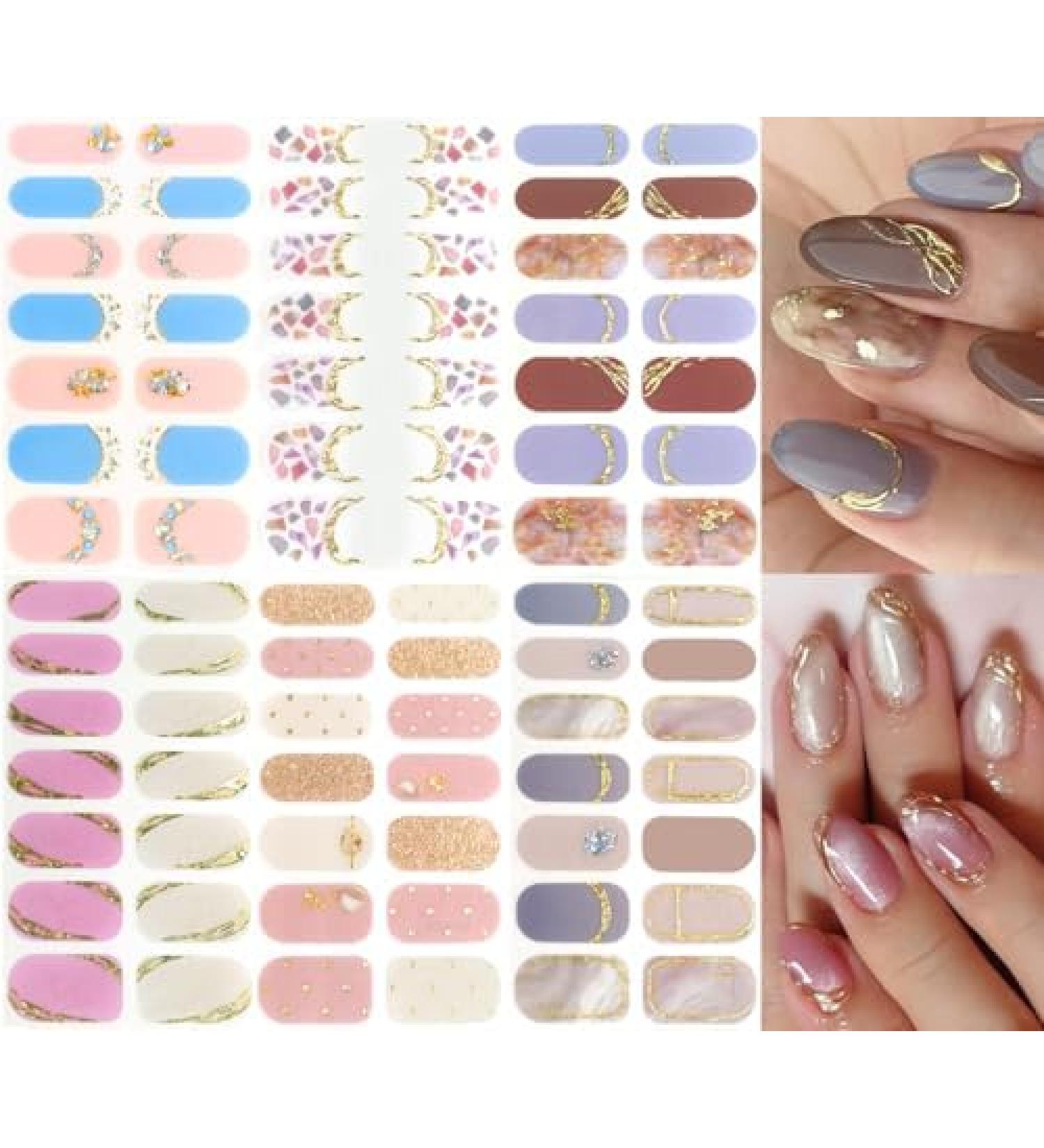 NAILDOKI Nail Stickers 6 Sheets x 14 Pieces Full Wraps Nail Polish Strips Self-Adhesive Gel Nail Art Decals for Women Girls B3-11 - Buy Online on GoSupps.com