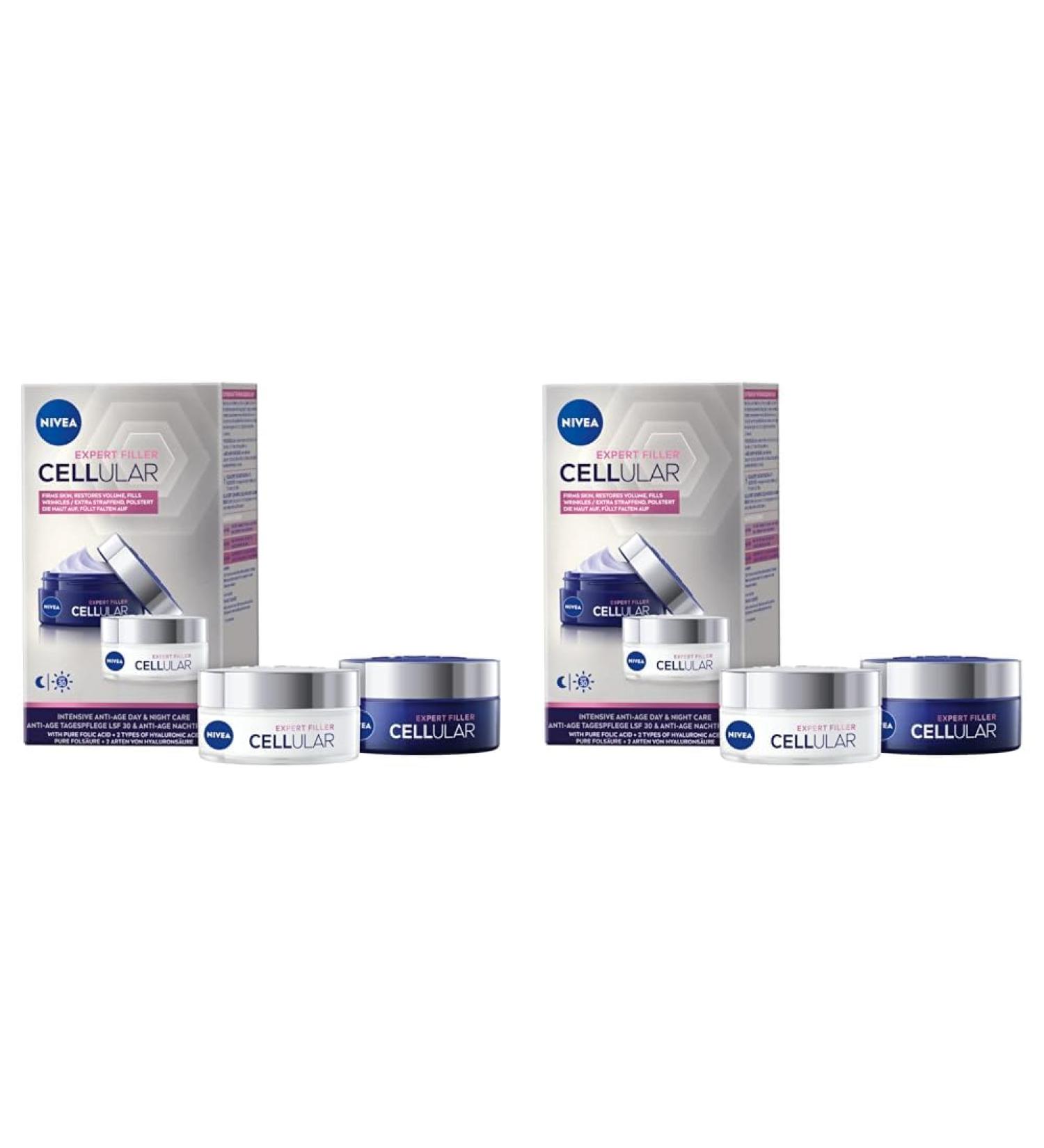 Nivea Cellular Expert Filler Day & Night Nursing Set Extra Turning Hyaluron cream with a replenishment effect upholstery anti -fold creams with hyaluronic acid and folic acid (pack with 2) 50 ml (2 pack)