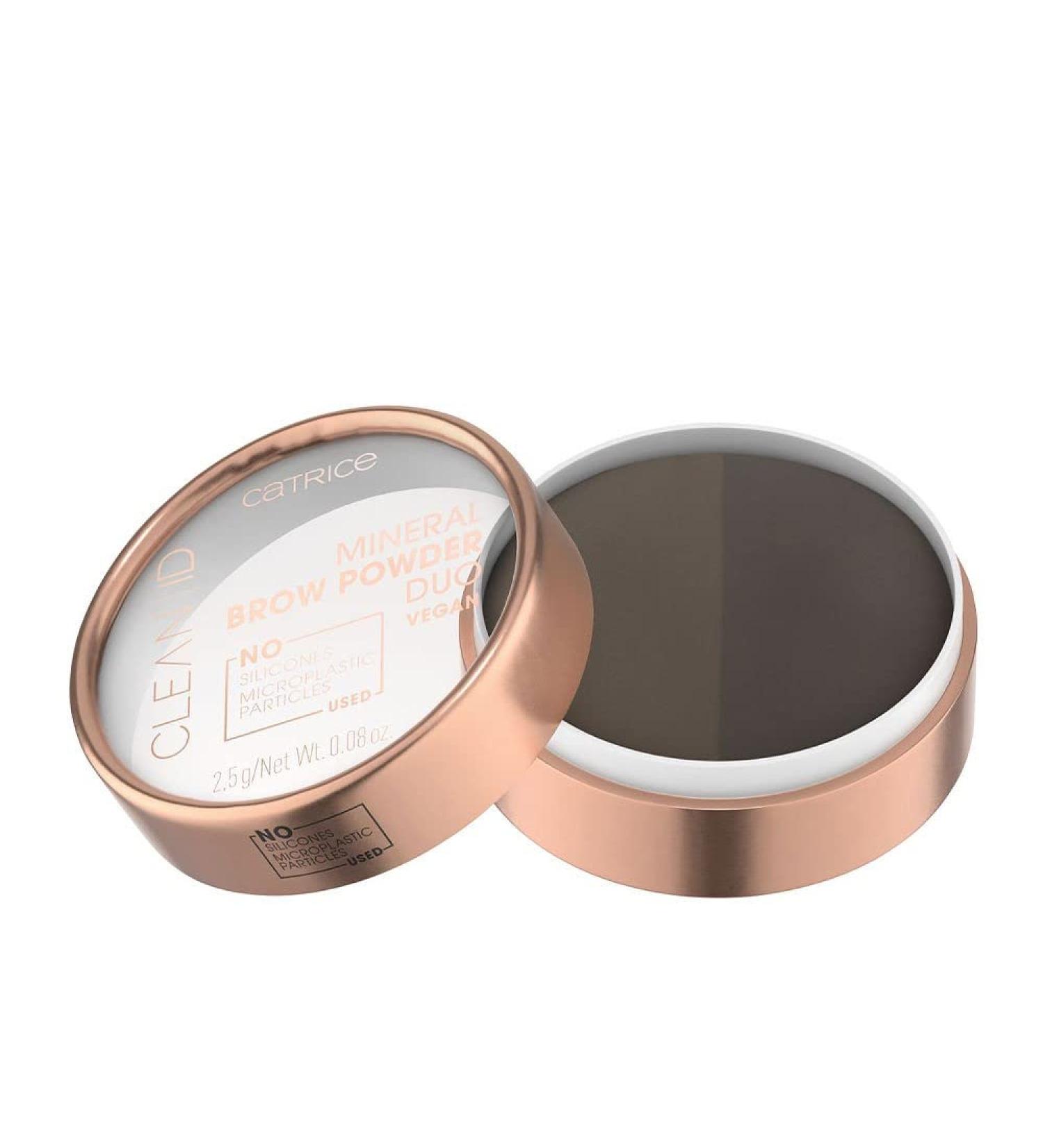 Catrice Clean ID Mineral Brow Powder Duo eyebrows No. 020 medium to dark multicolored 2 brown tones with oils defined natural vegan nanoparticles free (2.5g)