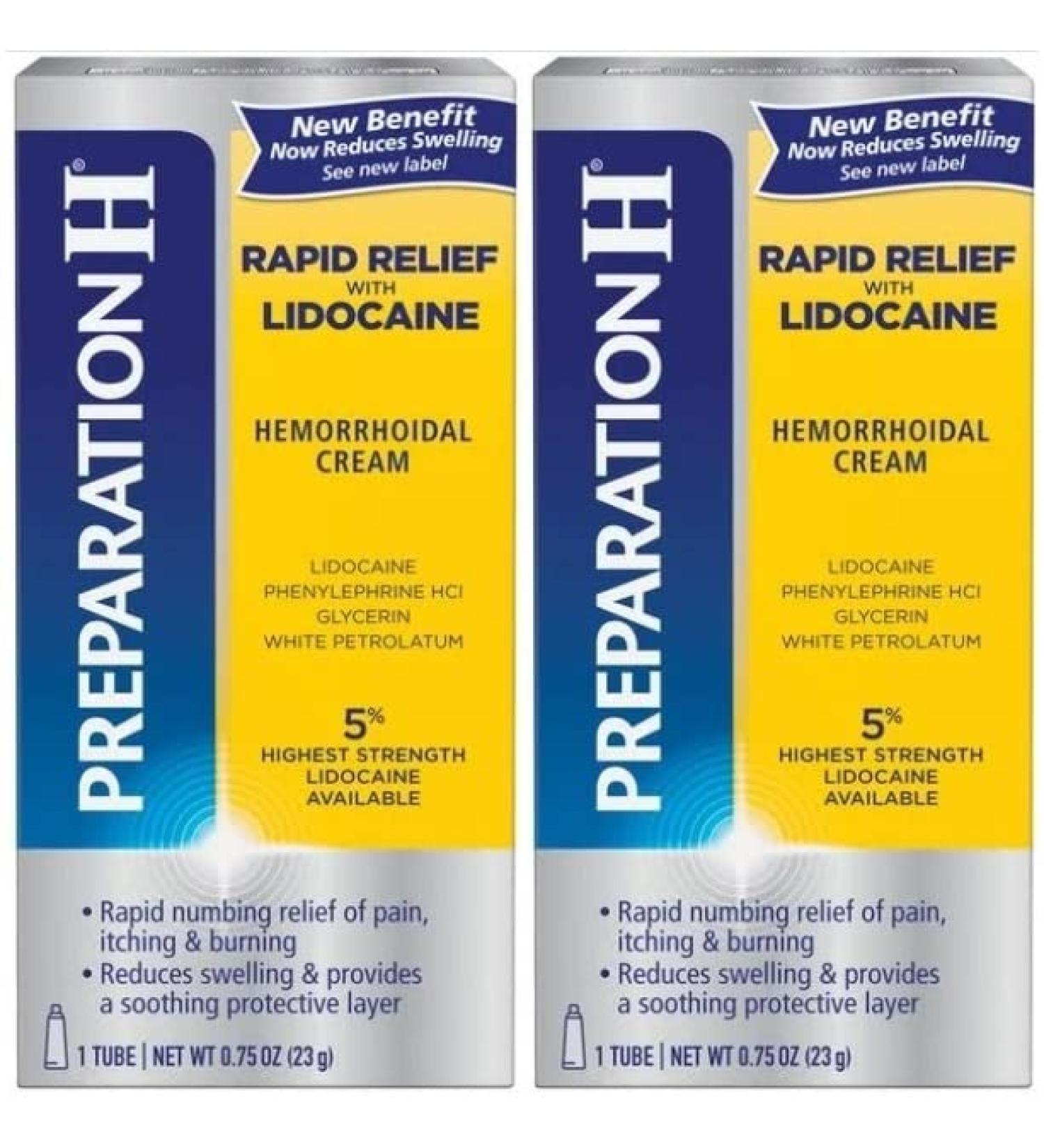 Preparation H Rapid Relief Hemorrhoid Cream with Lidocaine - 0.75 Oz Tube (Pack of 2) - Pain, Swelling & Itch Relief - Buy Online on GoSupps.com