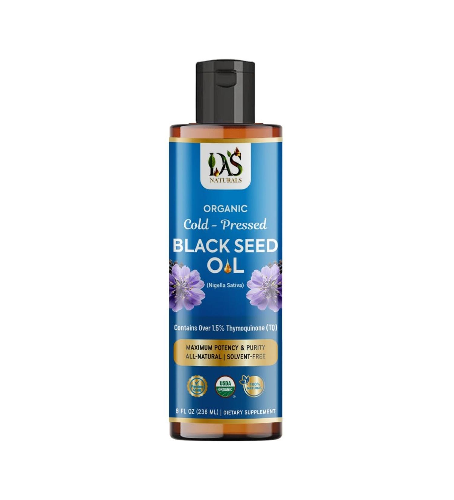 Das Naturals Organic Black Seed Oil | Rich in Thymoquinone & Omega 3 6 9 | Cold-Pressed Black Cumin Nigella Sativa | Pure Unrefined Blackseed Oil | 8 fl oz - Buy Online on GoSupps.com