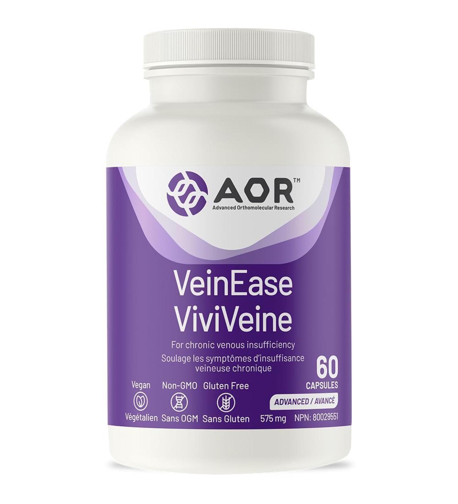 AOR - VeinEase 60 Capsules - Venease for Varicose Veins Support Supplement Leg and Veins - Vitis Vinifera L and Diosmin Hesperidin Supplement - Leg Swelling Relief - Poor Circulation in Legs and Feet - Buy Online on GoSupps.com