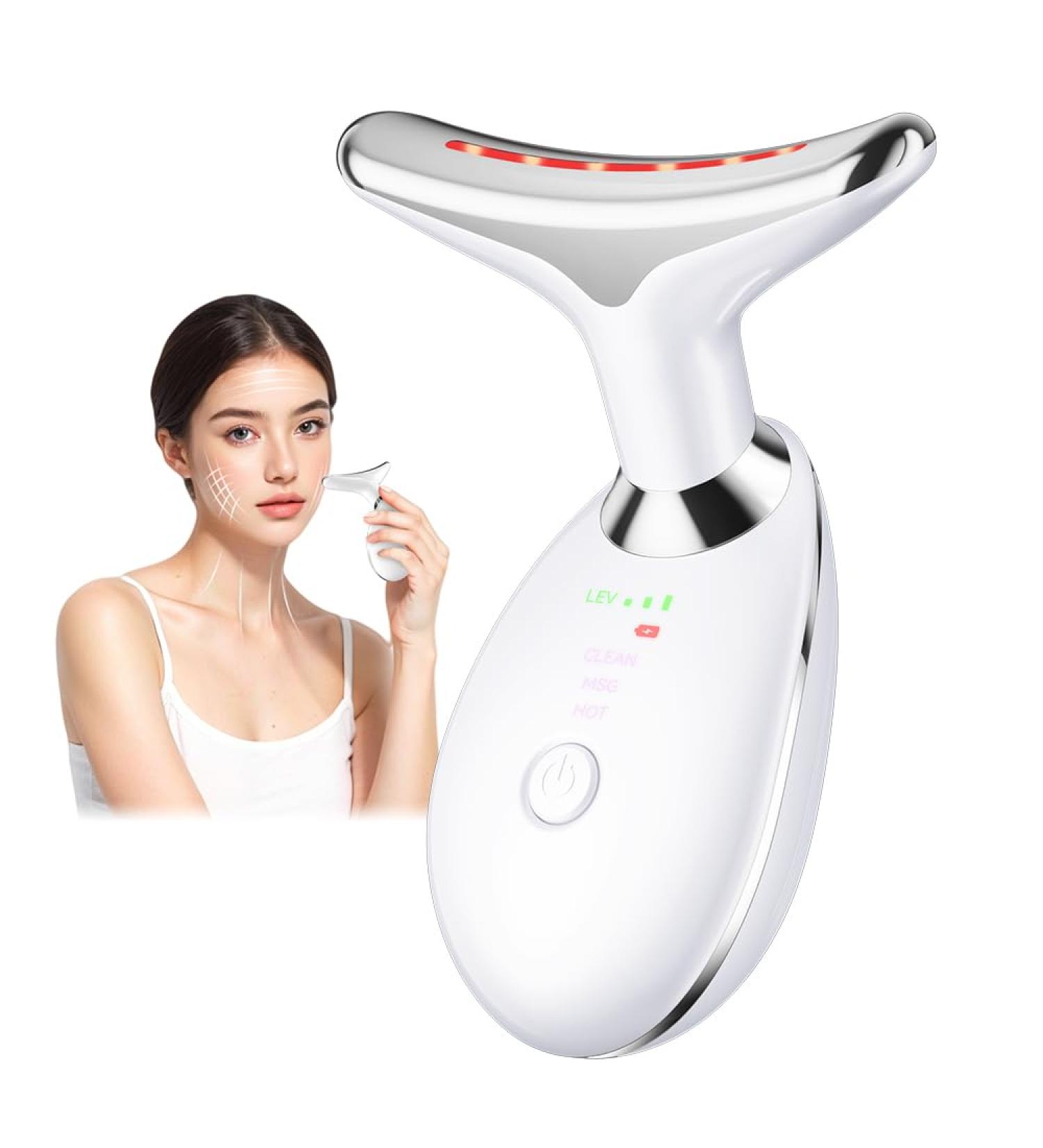 Facial and Neck Massager Multifunctional Face Massager Face Sculpting Tool with Vibration Thermal Function for Skin Care and Double Chin (White) - Buy Online on GoSupps.com
