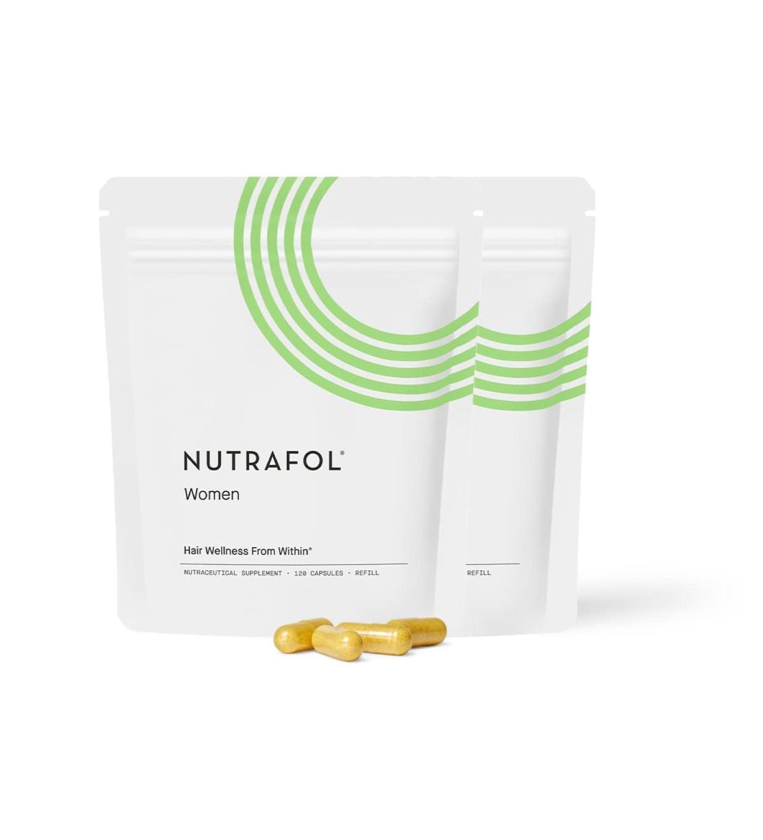 Nutrafol Women's Hair Growth Supplements - Clinically Proven Stronger Hair in 3-6 Months Dermatologist Recommended - 2 Month Supply & 2 Refill Pouches - Buy Online on GoSupps.com