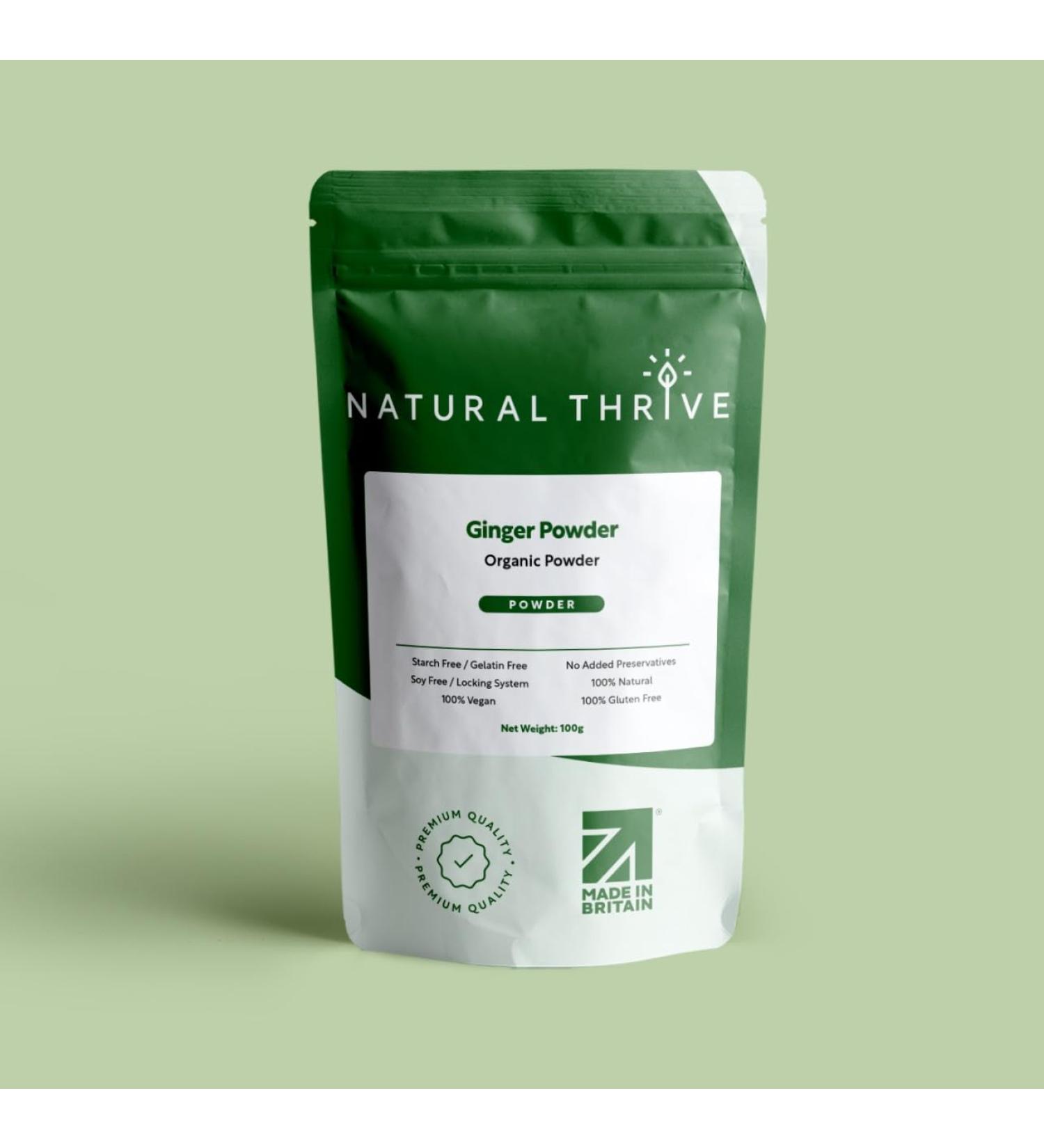 Natural Thrive Organic Ginger Powder - Pure Ground Ginger Root - Natural Flavor & Health Booster - Vegan Gluten-Free Non-GMO - 100g