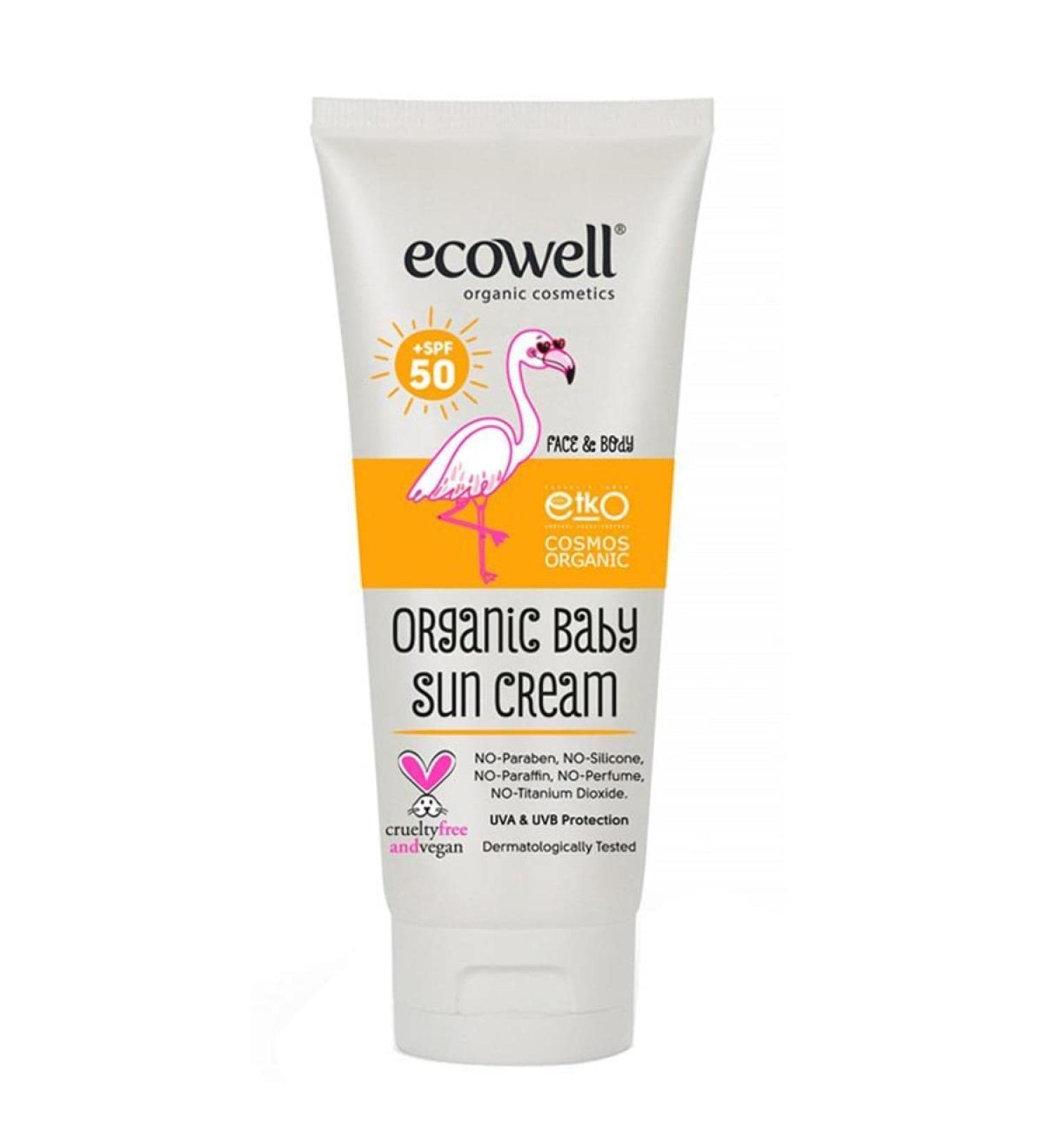 ECOWELL Organic Baby Sun Cream 50 SPF | UVA/UVB Protection, Water Resistant, Vegan | Reef Friendly Baby Sunscreen - Buy Online on GoSupps.com