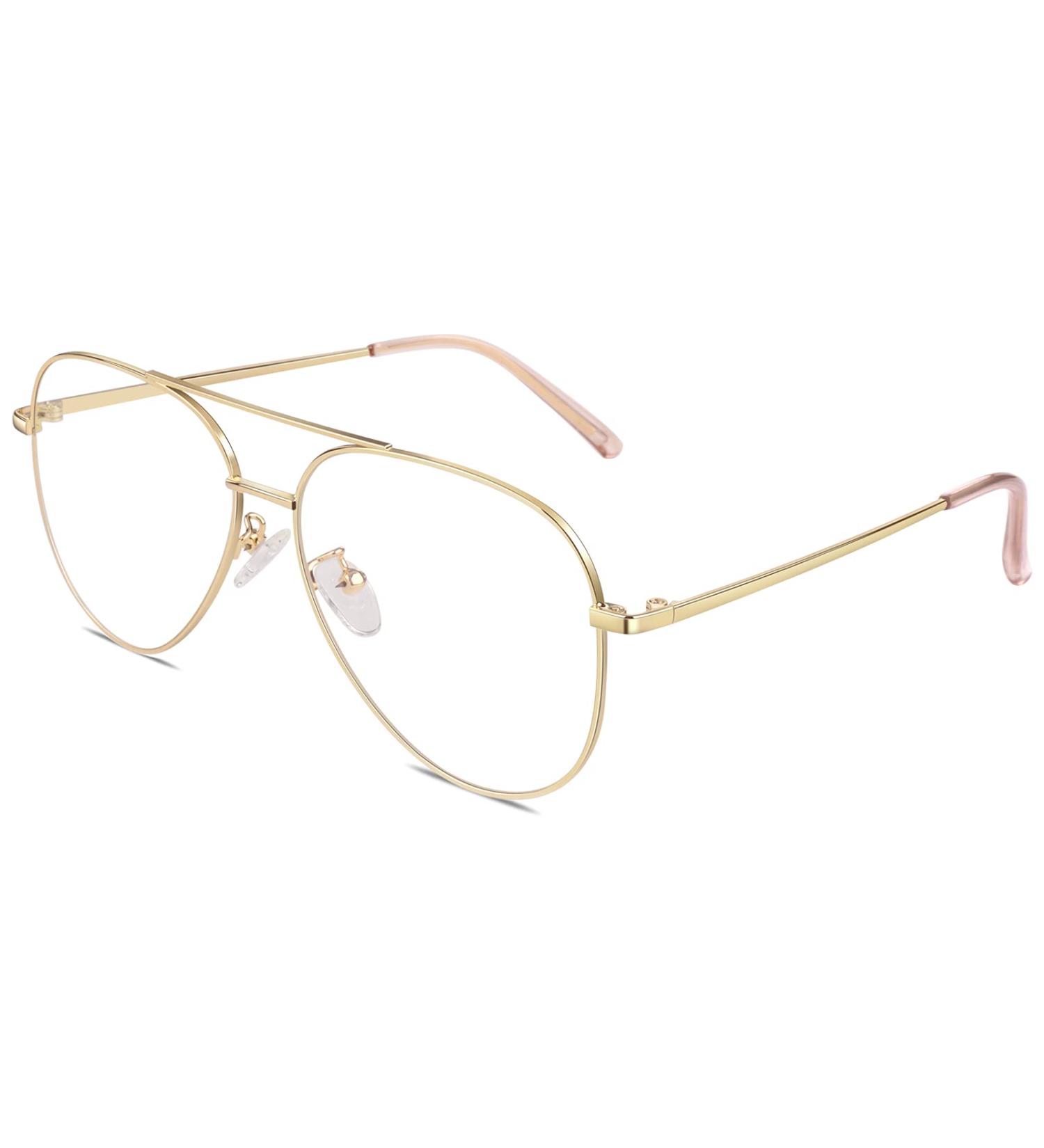 GQUEEN Pilot Style Fake Glasses - Retro Metal Frame UV400 for Men & Women - Non-Prescription Gold - Buy Online on GoSupps.com