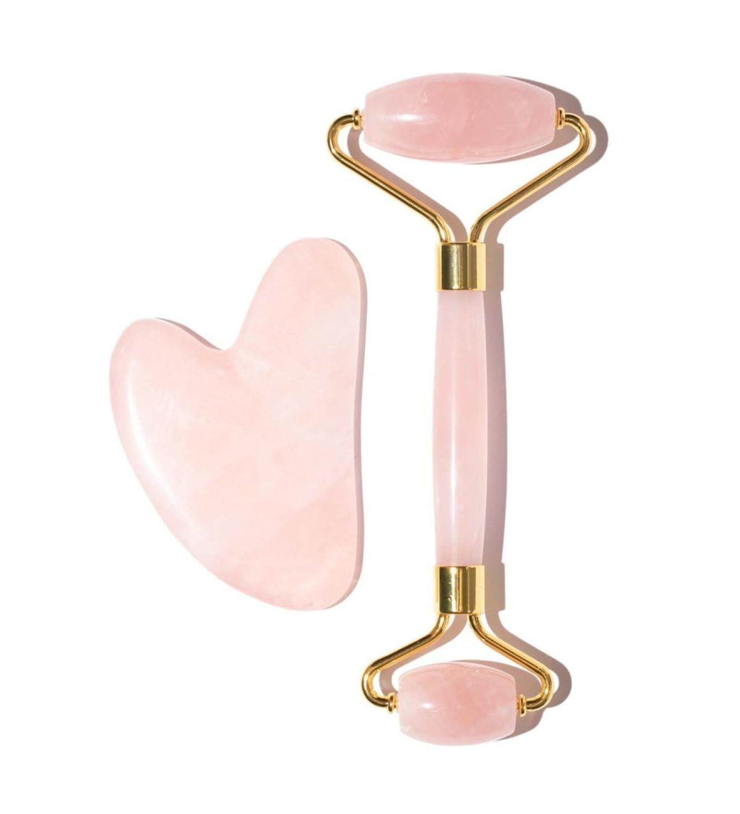 CHADO Roller & Gua Sha Set - Genuine Rose Quartz Facial Tools for Radiant Skin Drain & Sculpt | International Shipping Available - Buy Online on GoSupps.com