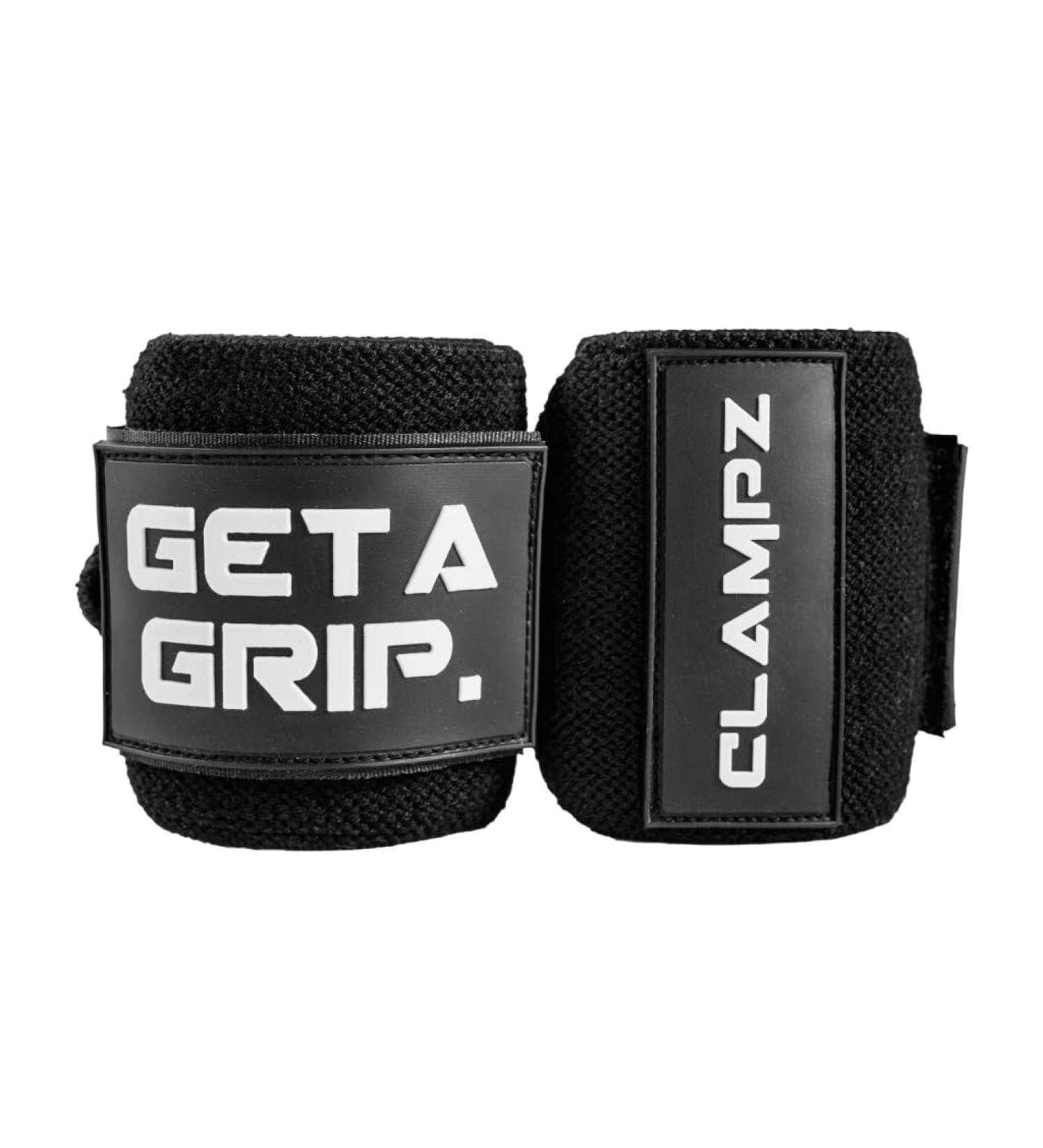 Clampz Premium Weightlifting Wrist Bandages - Heavy Duty 50cm Support for Bodybuilding Strength Training & CrossFit - Black/White - Buy Online on GoSupps.com