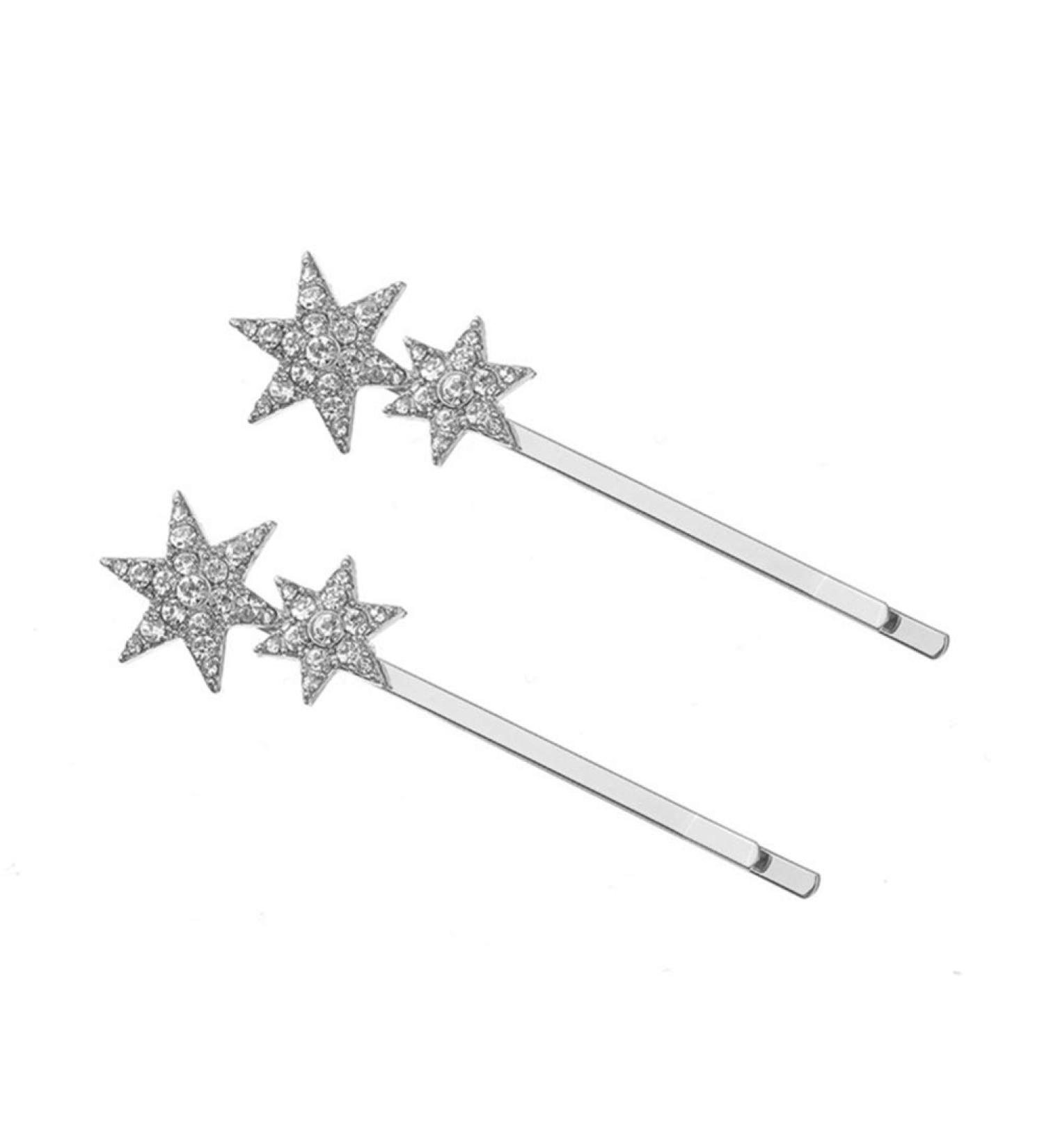 Minkissy 2Pcs Vintage Rhinestone Stars Hair Clips - Crystal Headpiece for Women and Girls (Silver) - Buy Online on GoSupps.com