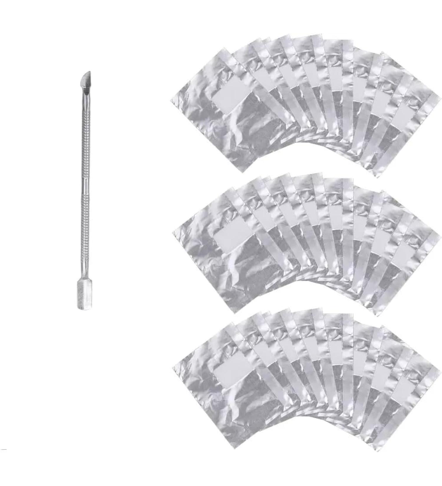Pack of 200 gel sheets for removing nail polish acetone-free cuticle pusher